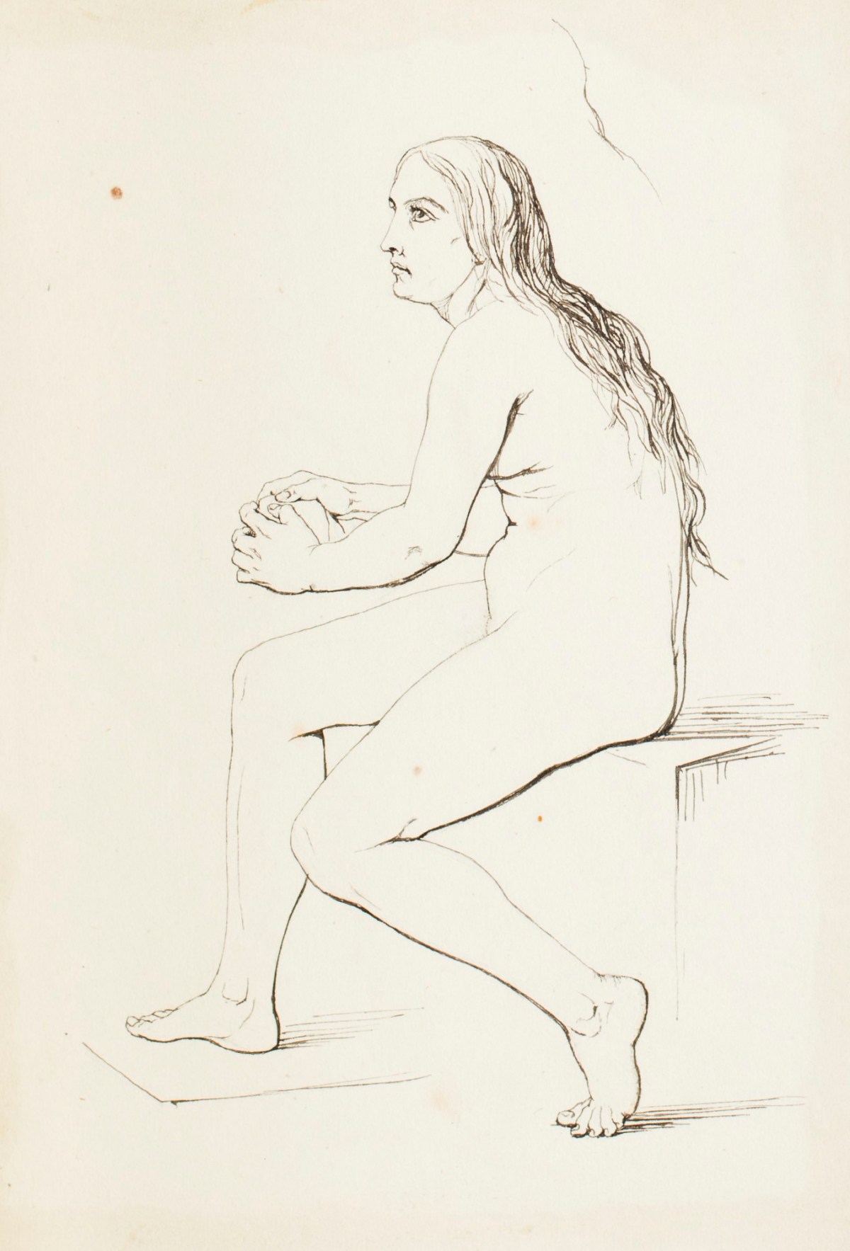 Henry Hugh Armstead RA, Outline drawing of a seated female nude