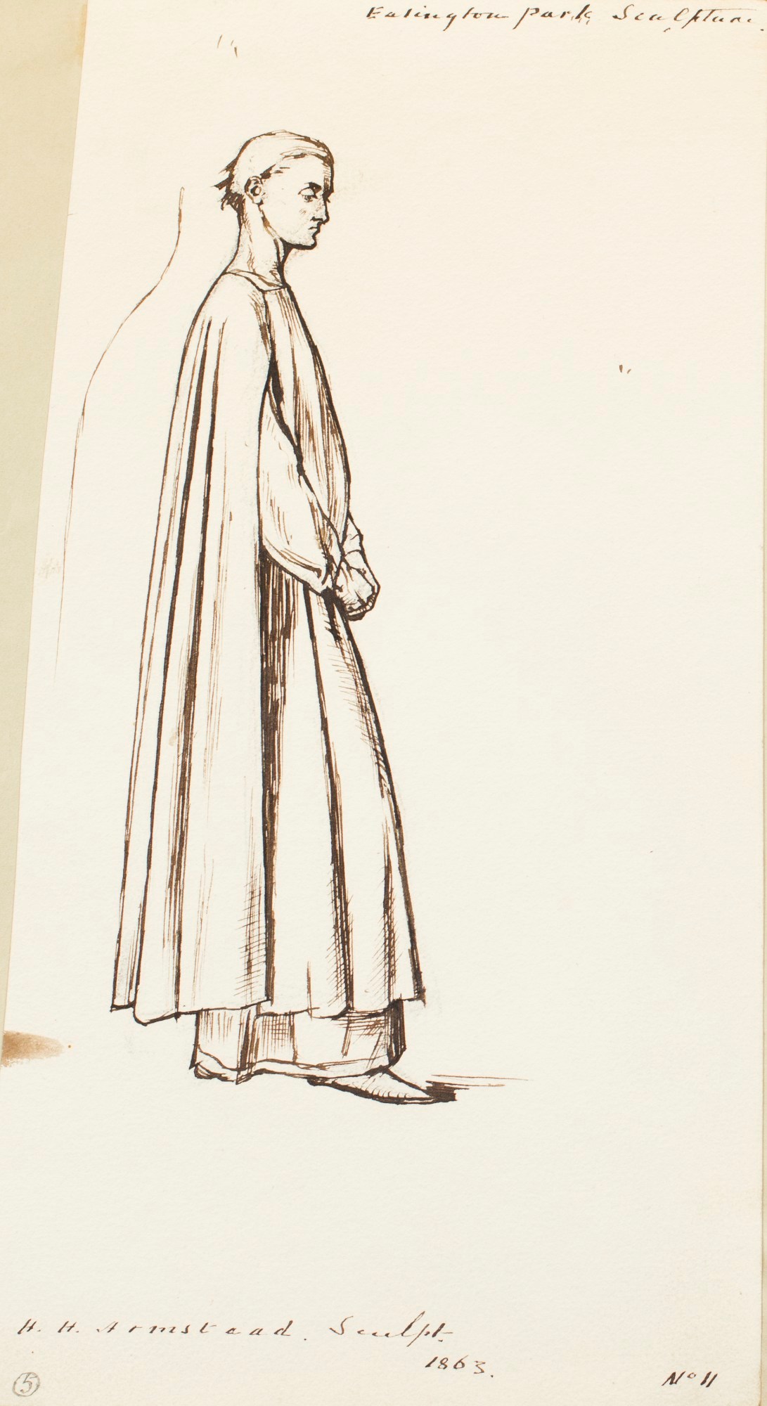 Henry Hugh Armstead RA, Standing male figure in profile, for the 'History of the Shirleys' reliefs