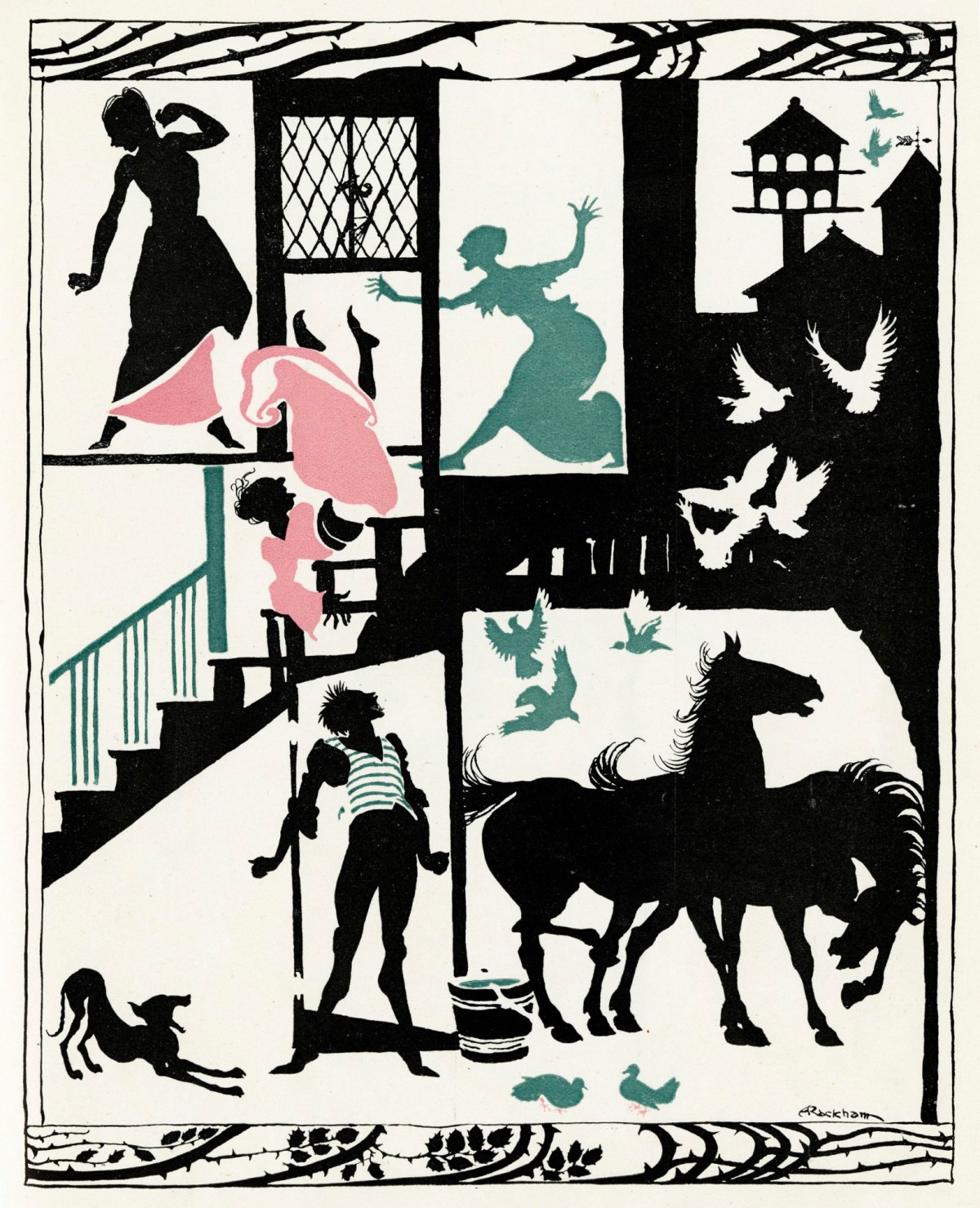Arthur Rackham, 'And in every room in the castle the people ... woke up'