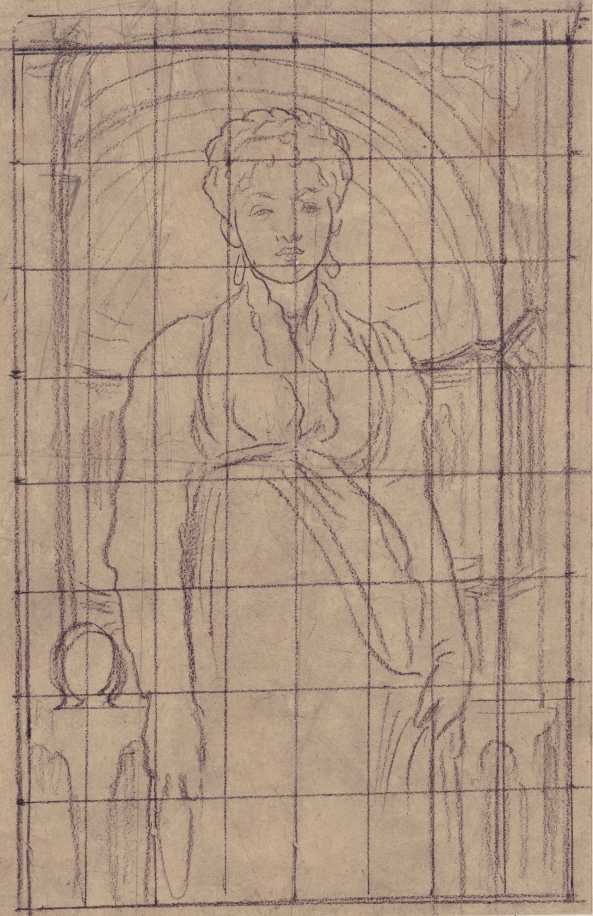 Lord Leighton PRA, Squared up tracing for a half length painting of a standing girl