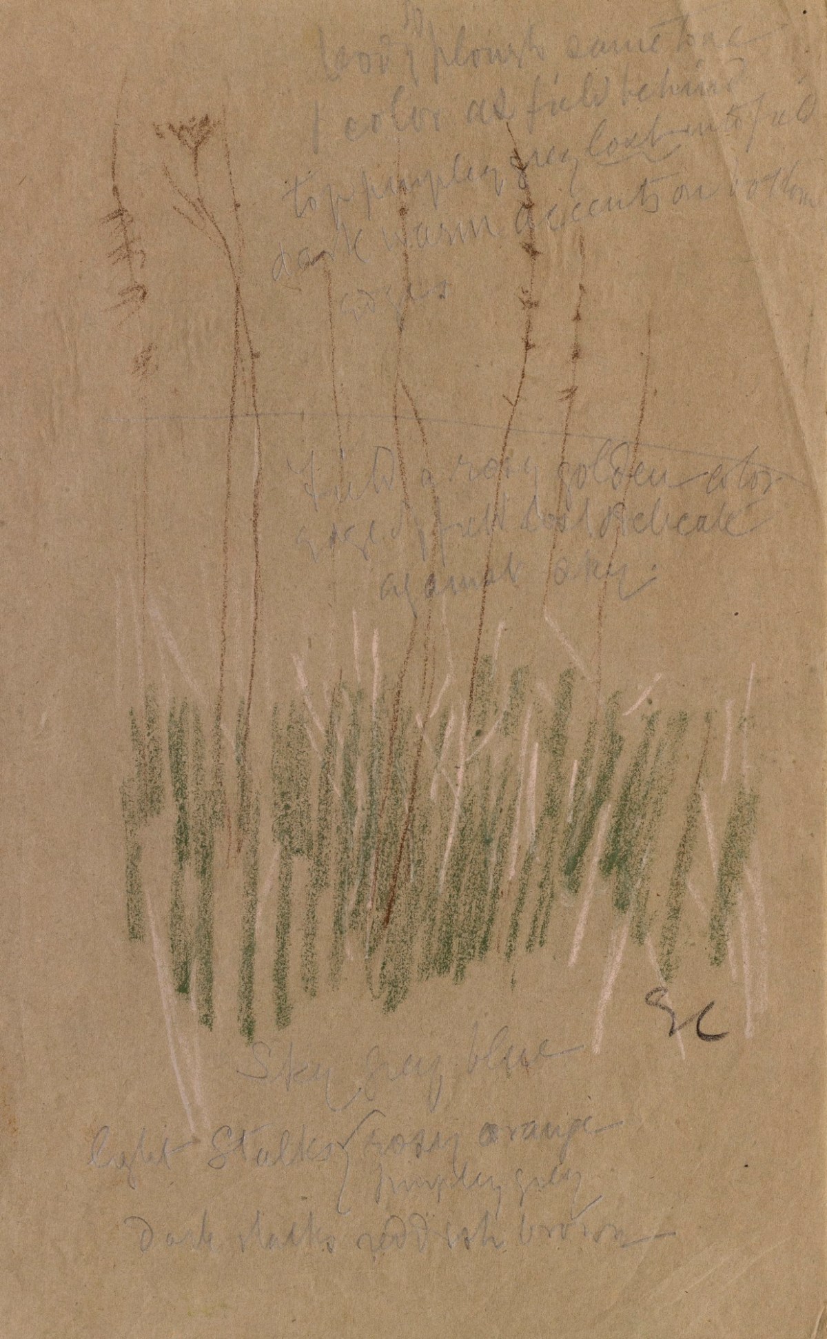 Sir George Clausen RA, Sketch of grass with colour notes