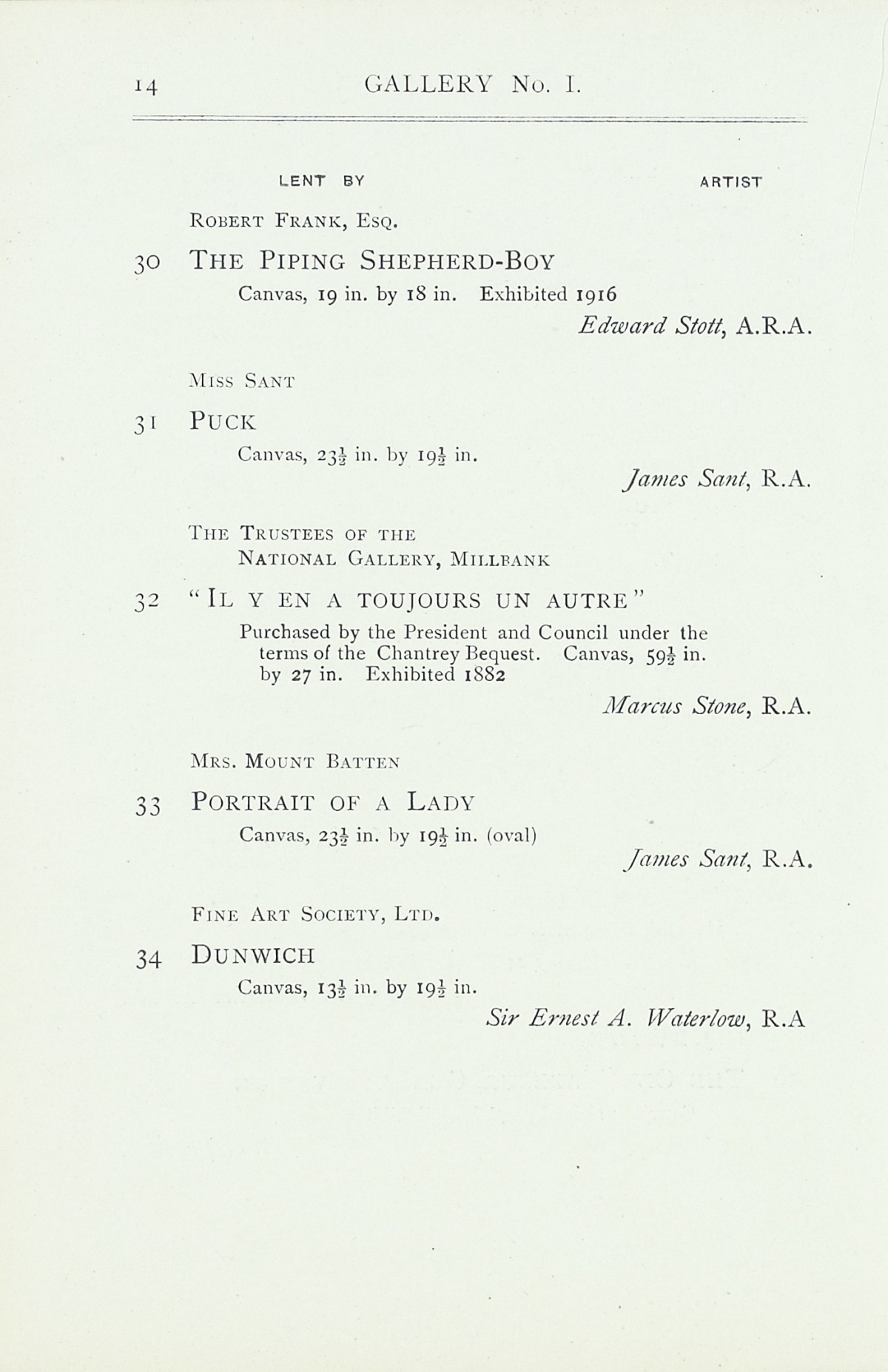 Page 16 of 1922 - Exhibition of Works by recently deceased Members of the Royal Academy