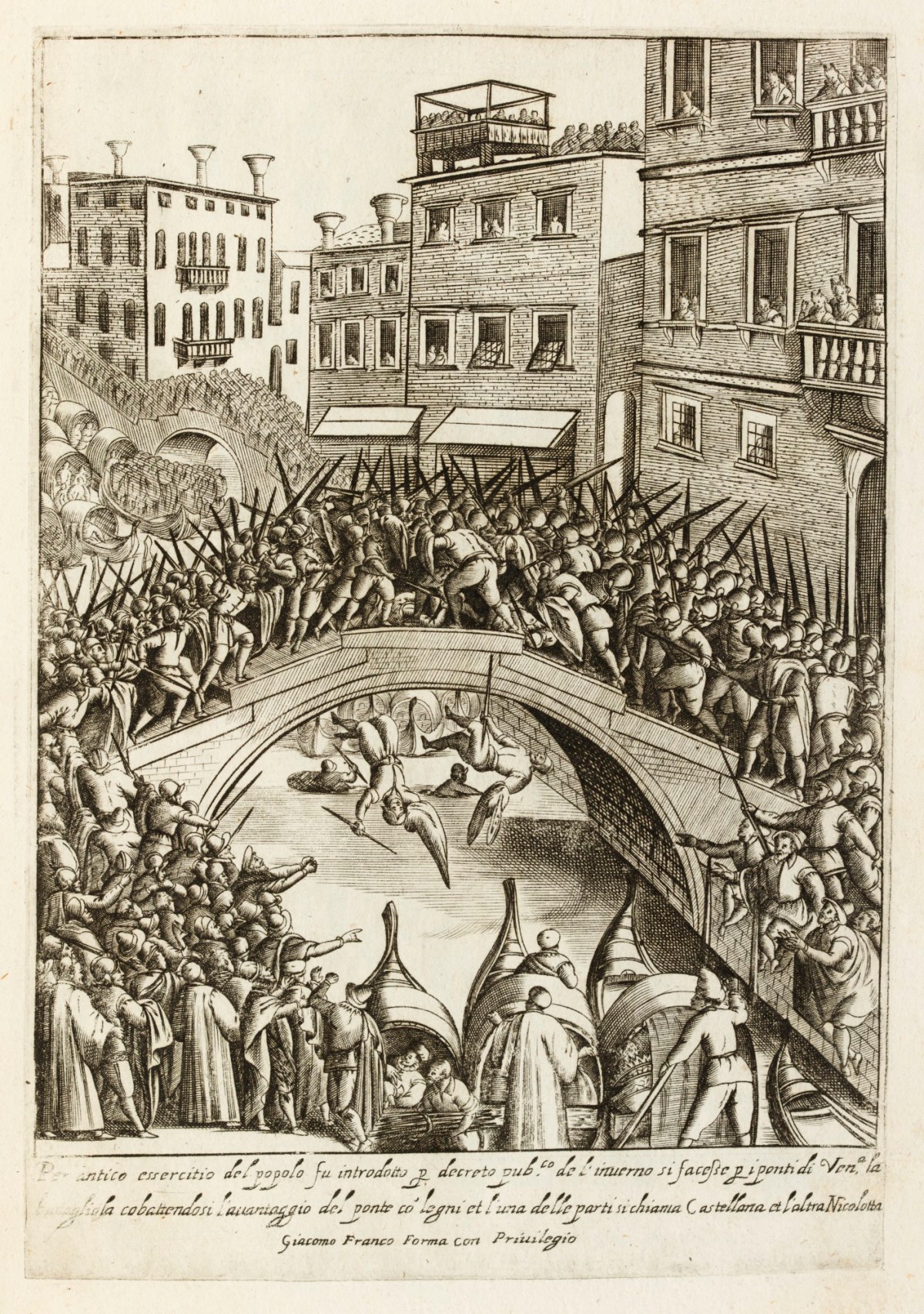 Unsigned, The battle to secure the bridge between the inhabitants of Castellana and Nicolotta, two parts of Venice, fighting with sticks.