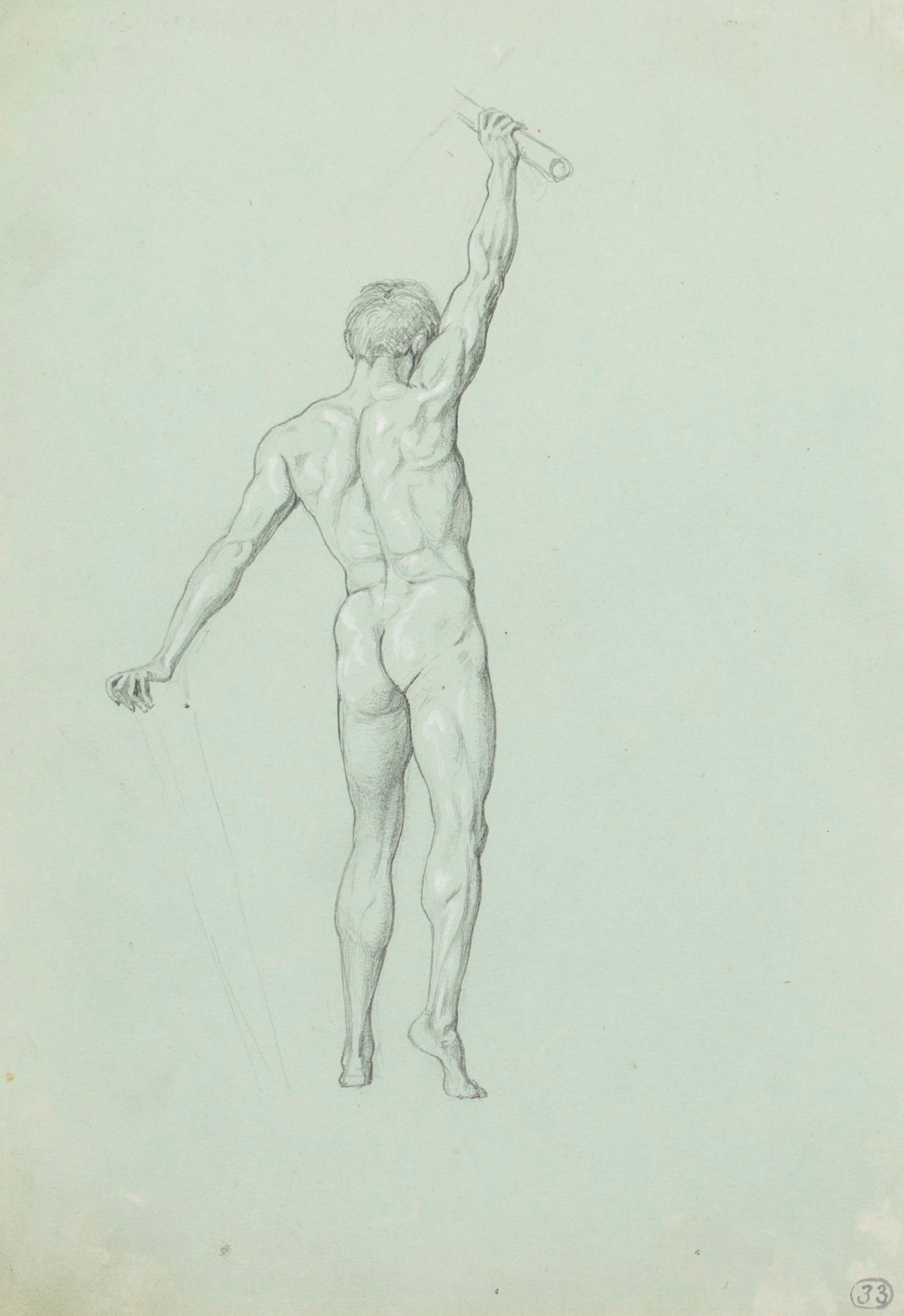 Henry Hugh Armstead RA, Study of a male nude for a silver centrepiece designed by Armstead for presentation to the Royal Academy