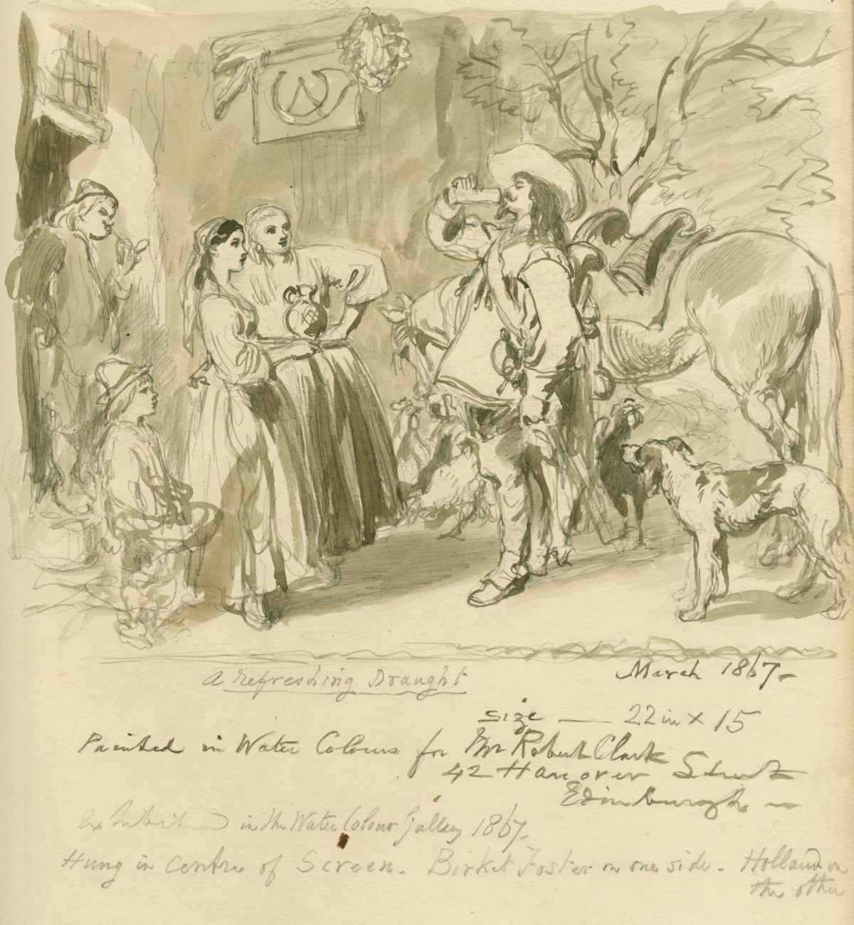 Sir John Gilbert RA, A drawing for 'A Refreshing Draught'