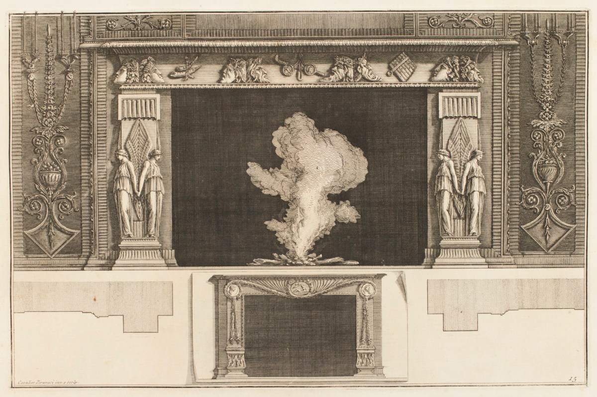 Giovanni Battista Piranesi, Design for a chimneypiece with masks and draped figures