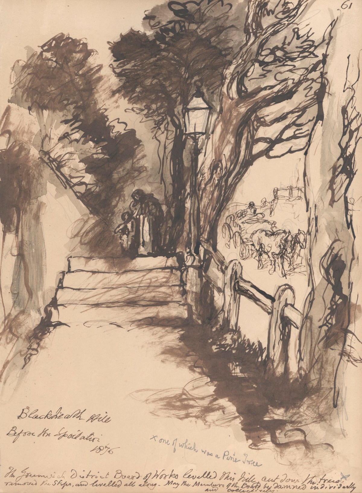 Sir John Gilbert RA, Leaf from a sketchbook with a drawing of "Blackheath Hill before the spoilation"