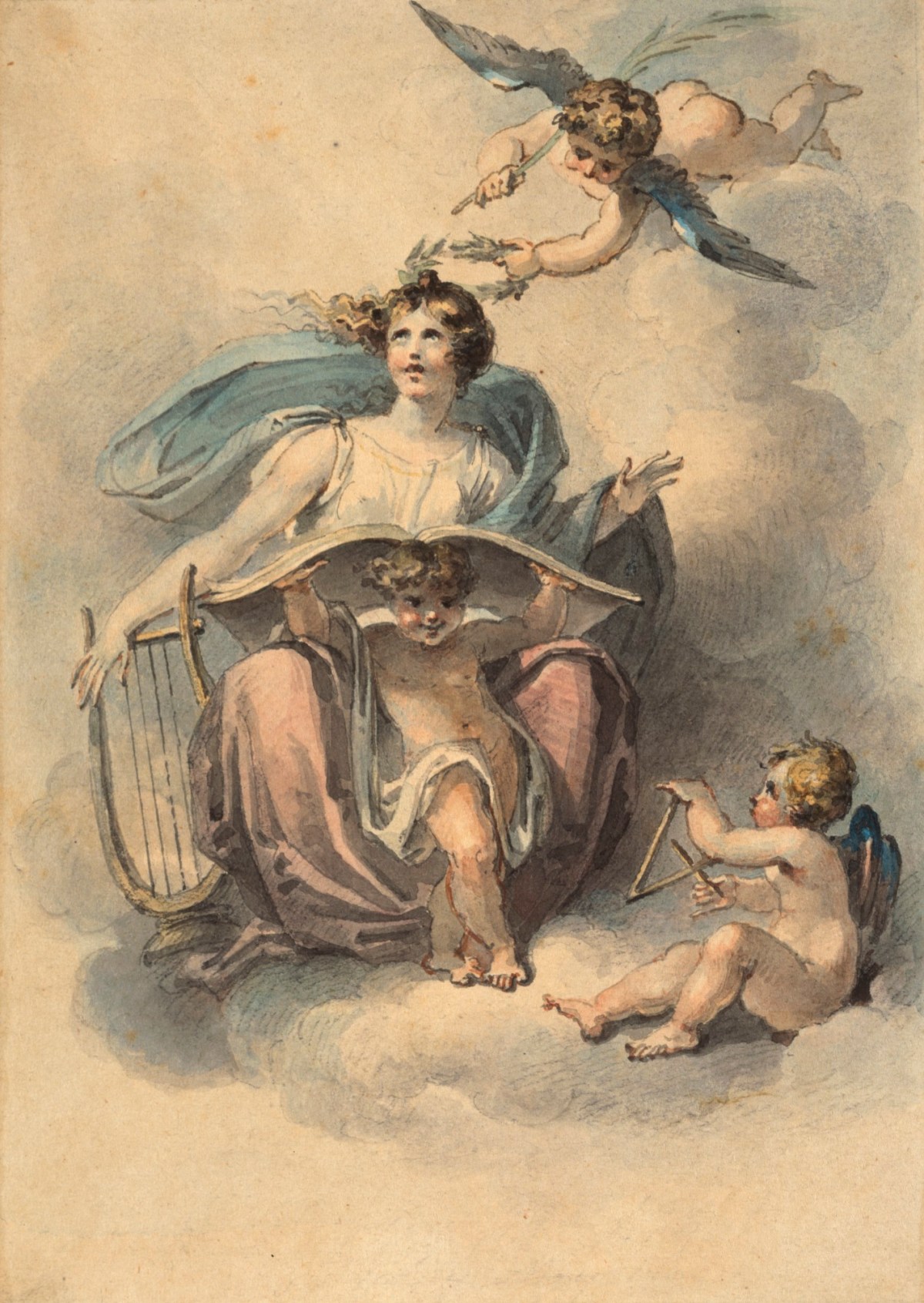 Henry Tresham RA, 'Music' Receiving Inspiration, Attended and Crowned by the 'Loves'