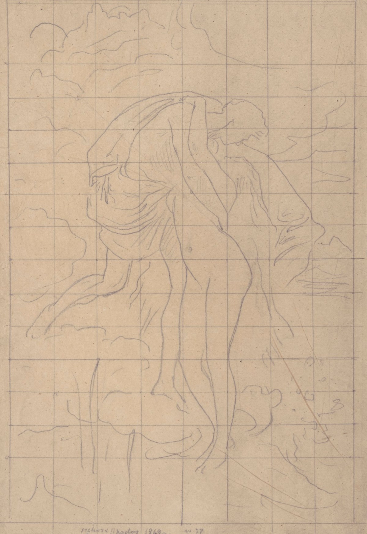 Lord Leighton PRA, Squared up tracing for 'Helios and Rhodos'