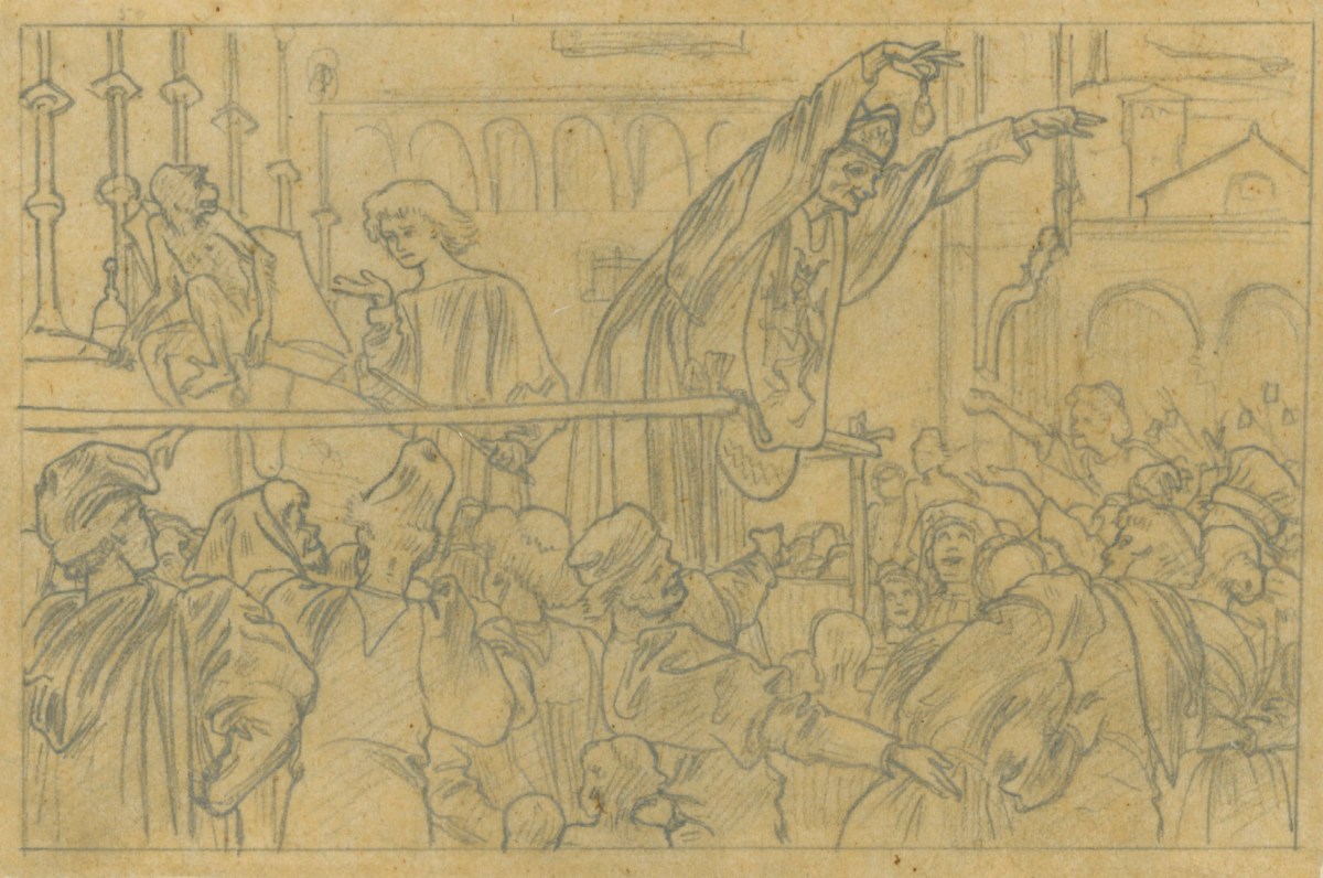 Lord Leighton PRA, Tracing for 'The Peasants' Fair'