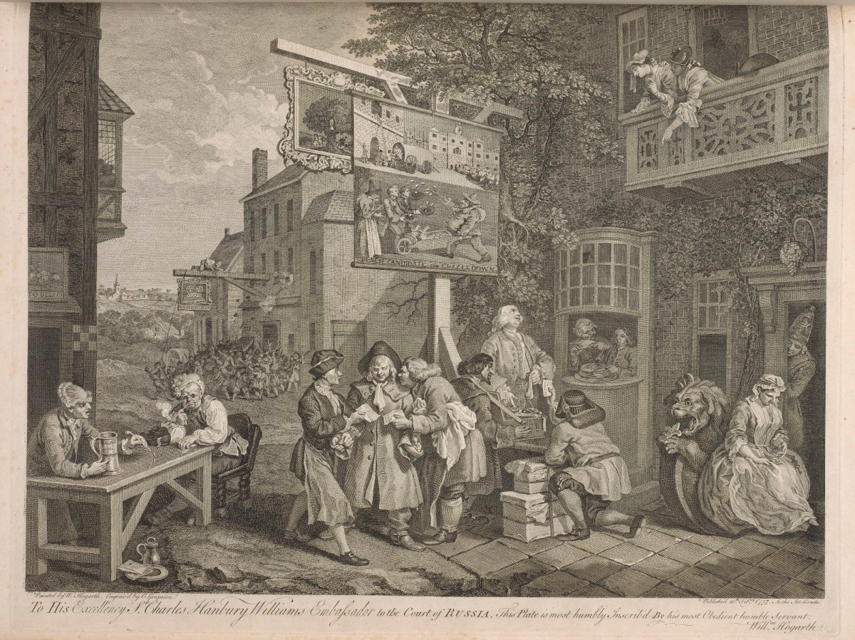 William Hogarth, Canvassing for Votes (Four Prints of an Election, plate 2)