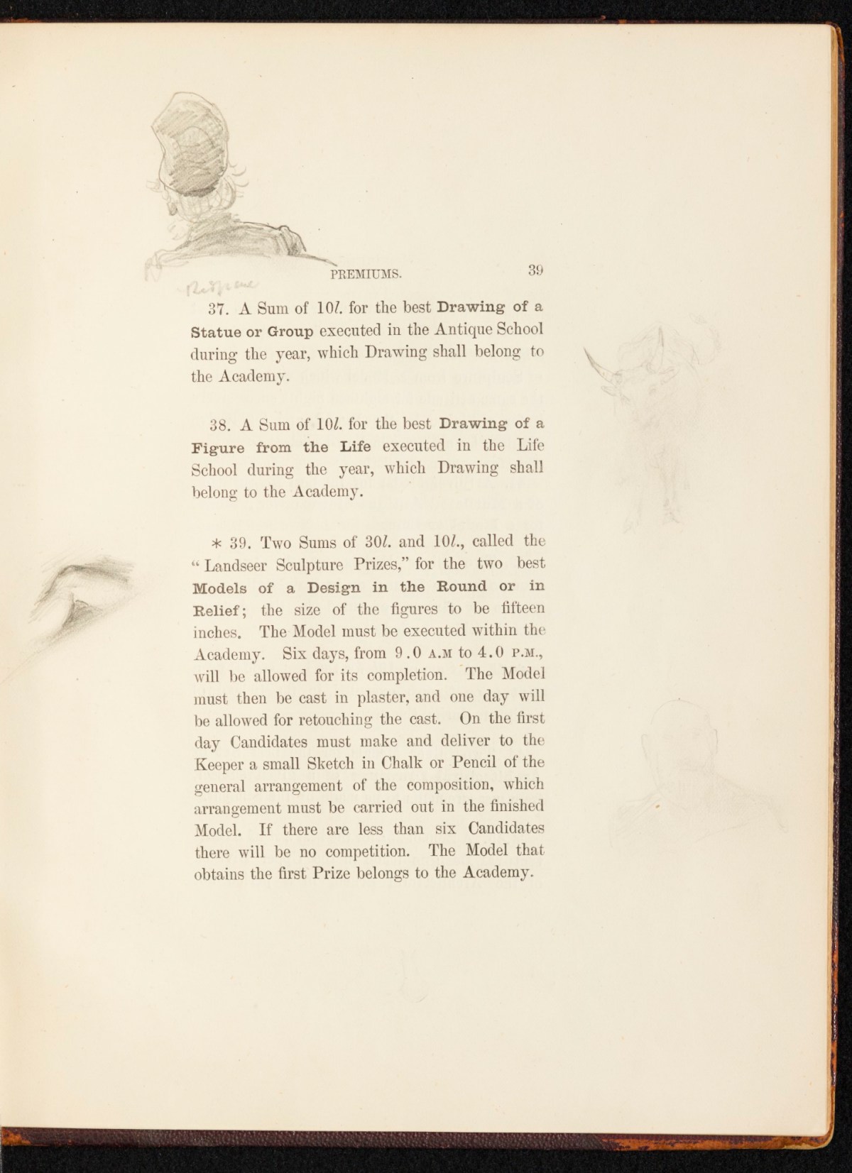 Sir Lawrence Alma-Tadema RA, A copy of the RA Laws as relating to the Schools, annotated and with sketches by Alma-Tadema