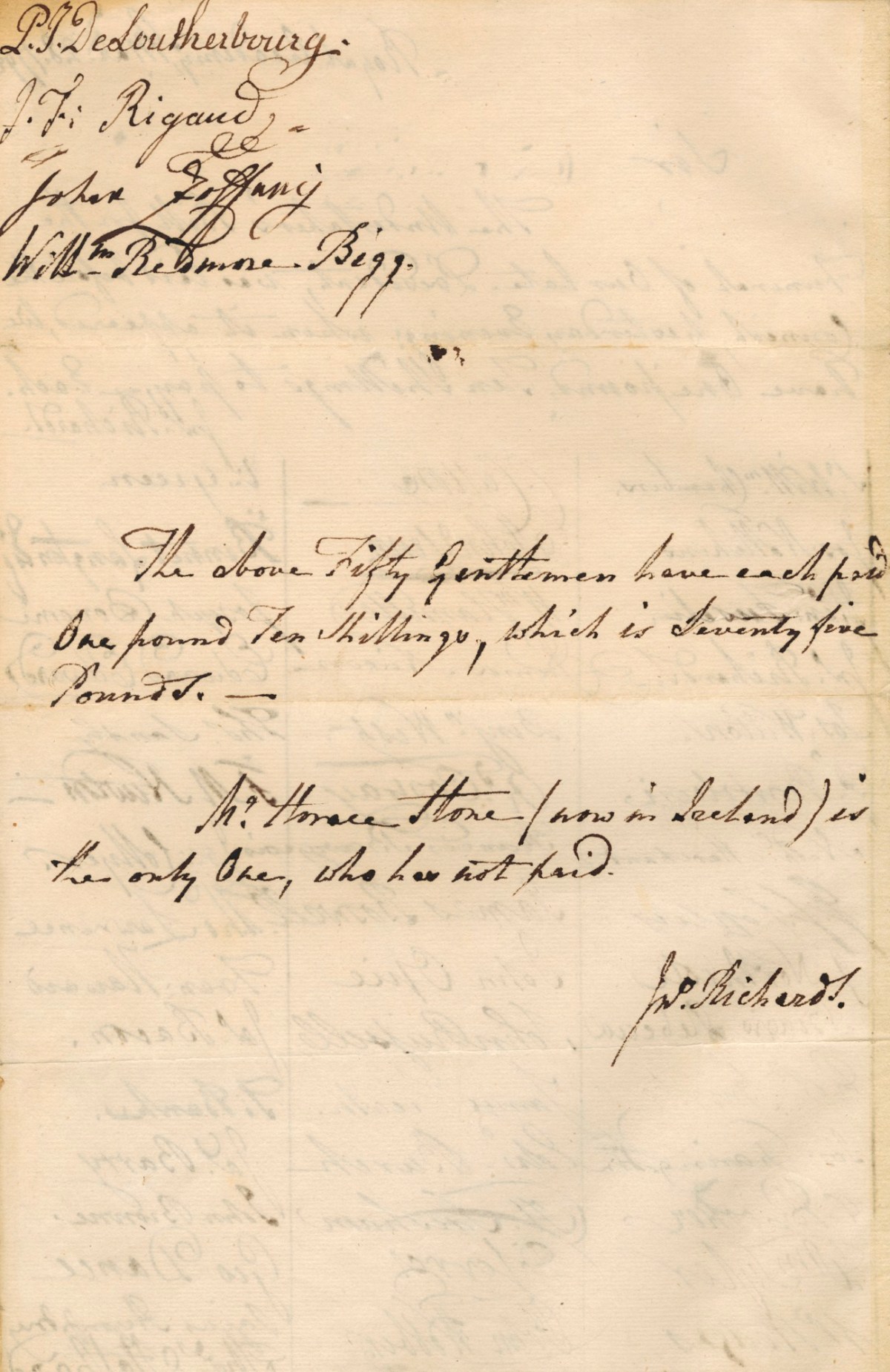 , List of subscribers to discharge the undertaker's bill for the funeral of Sir Joshua Reynolds