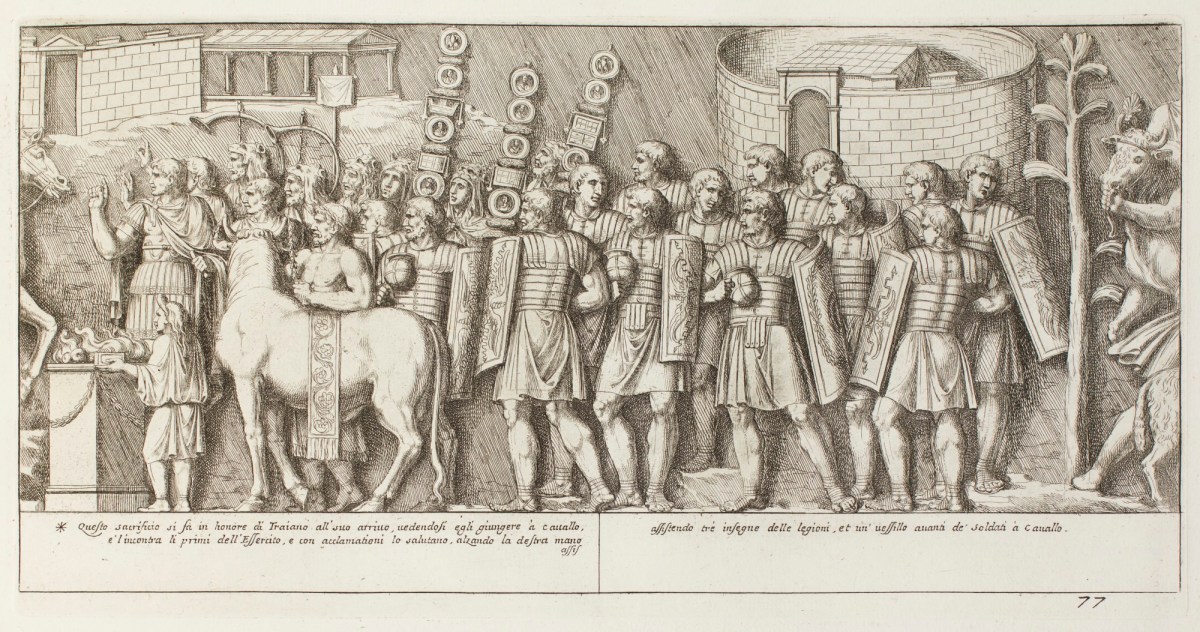 Pietro Santi Bartoli, Plate 77: a sacrifice in honour of emperor Trajan's arrival