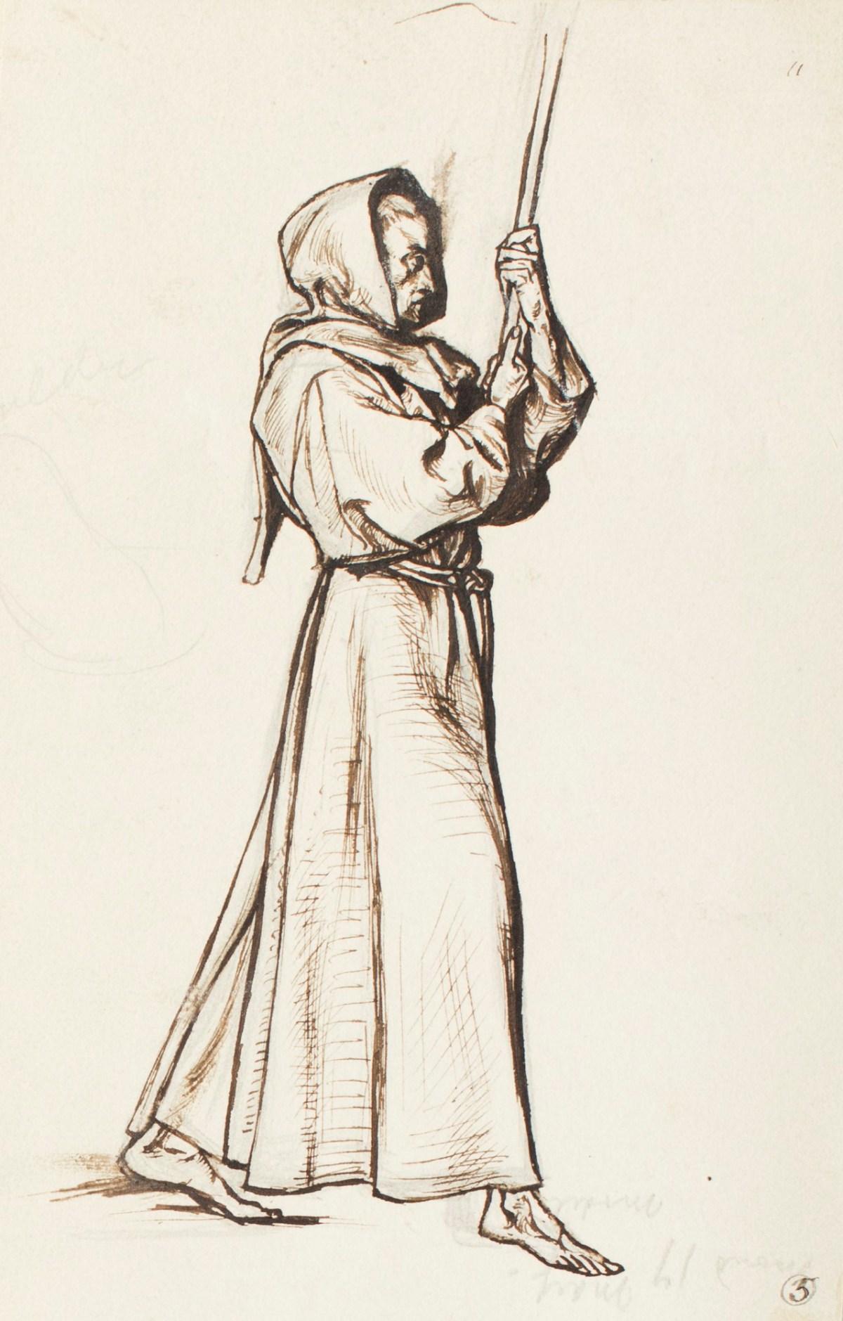 Henry Hugh Armstead RA, Study of a figure holding a cross, for the 'History of the Shirleys' reliefs