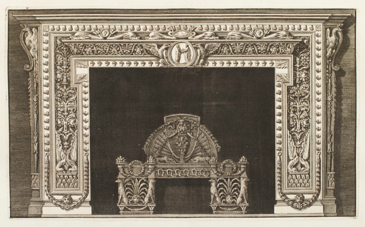 Giovanni Battista Piranesi, Design for a chimneypiece with ornate foliage and acorn border design