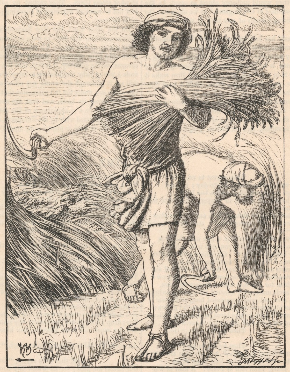 William Holman Hunt, Go and Come--The Sun is High in Heaven, the Harvest but Begun. / Wood engraving by Dalziel after a design by William Holman Hunt. Published in Good Words 1862.