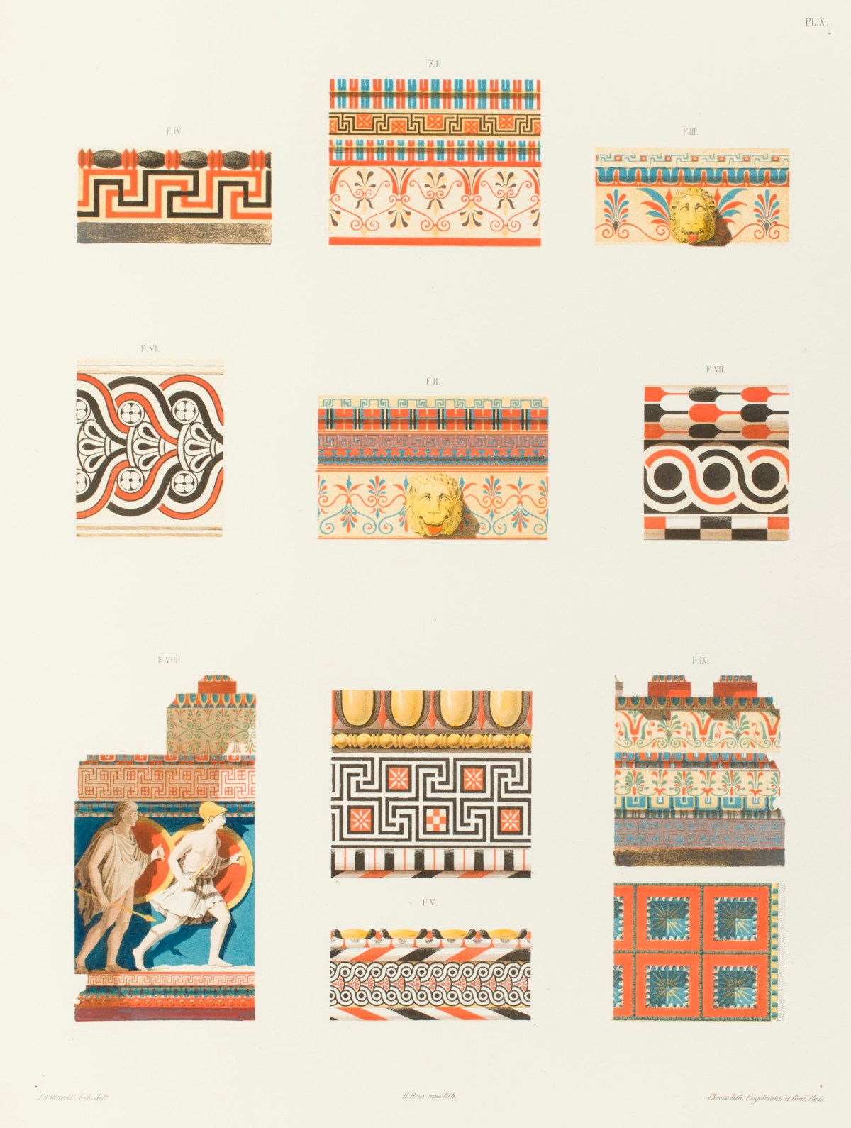 Jakob Ignaz Hittorff, Chéneau en pierre et ornements en terre cuite de la Sicile et de Métaponte. Restaurations partielles du temple de Thésée à Athènes, et de celui de Nèmèsis à Rhamnus