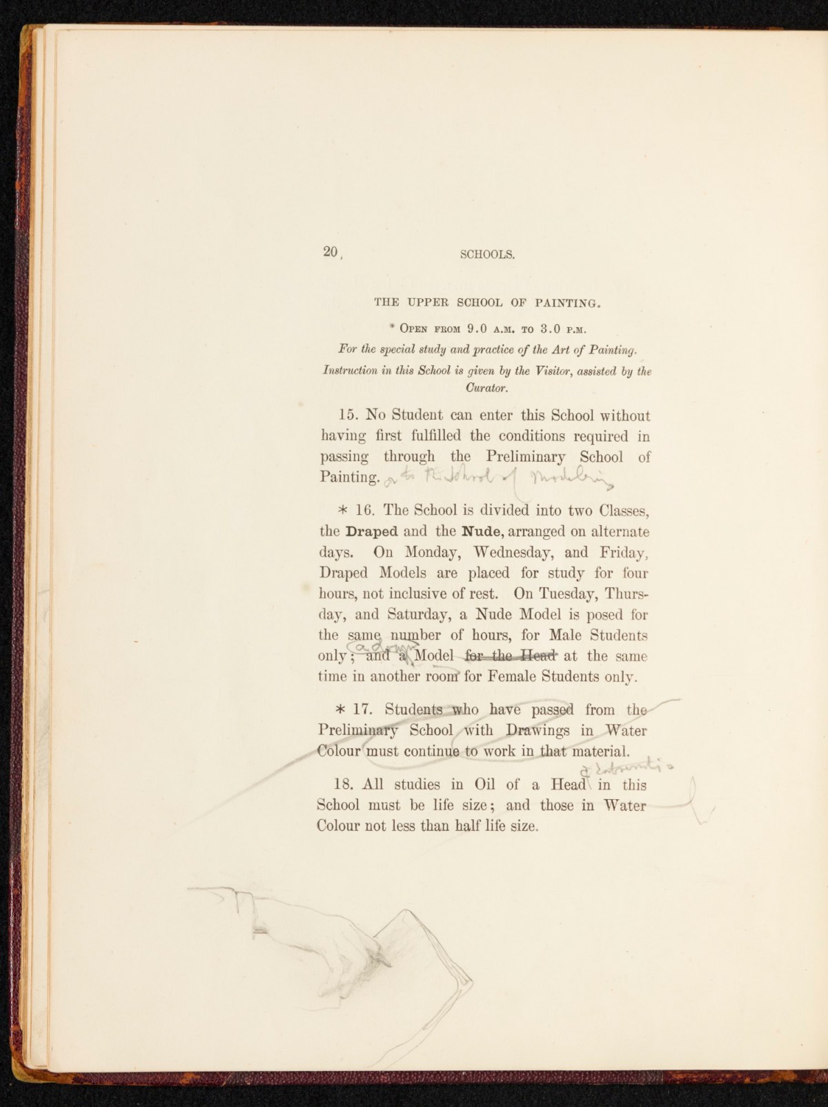 Sir Lawrence Alma-Tadema RA, A copy of the RA Laws as relating to the Schools, annotated and with sketches by Alma-Tadema