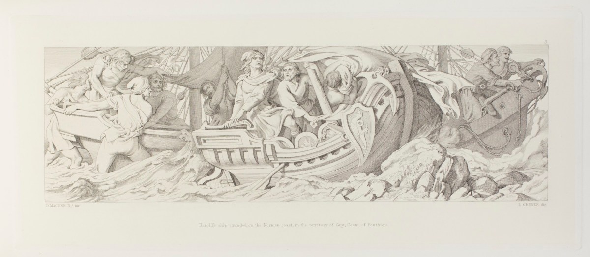 Daniel Maclise RA, Harold's ship stranded on the Norman coast, in the territory of Guy, Count of Ponthieu