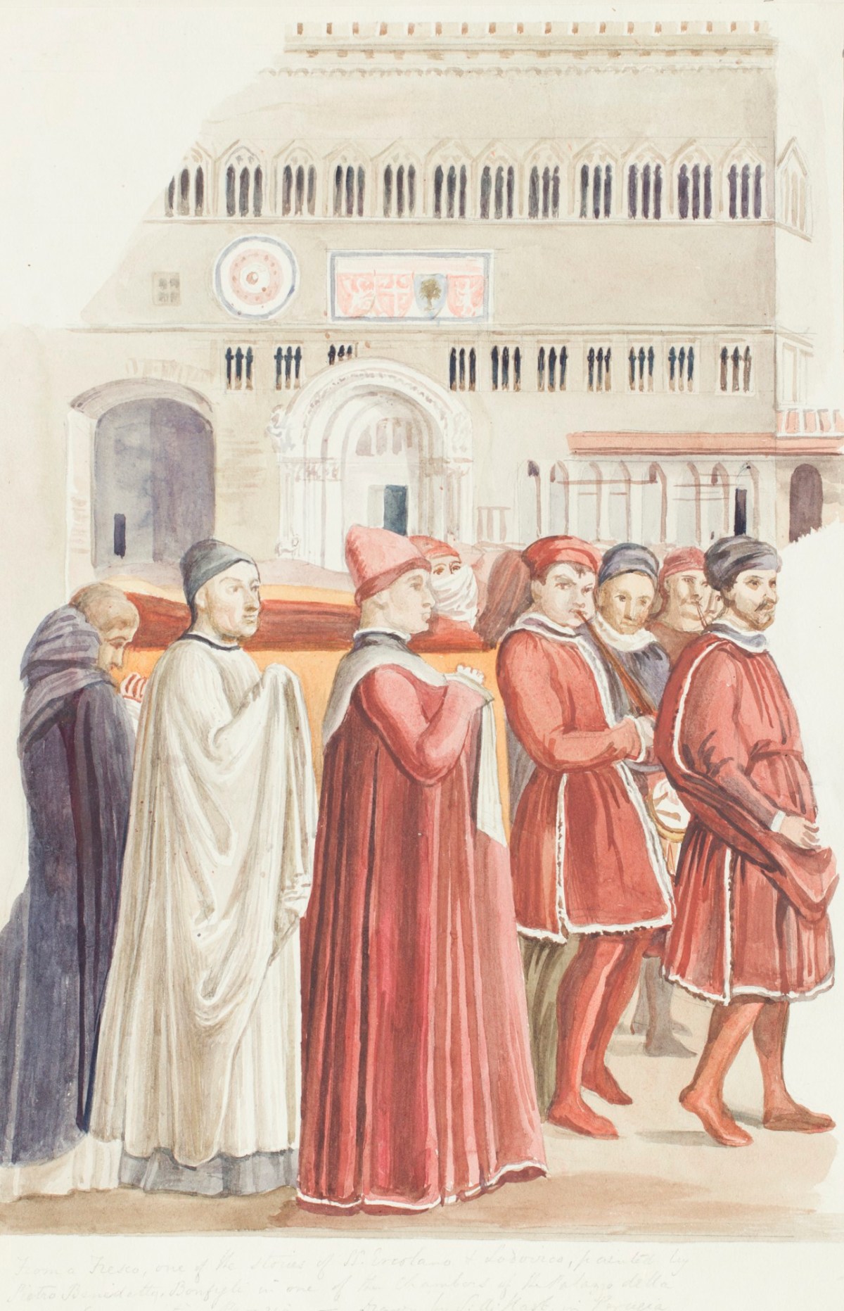 Solomon Alexander Hart RA, Figures in procession after a fresco by Pietro Bonfigli