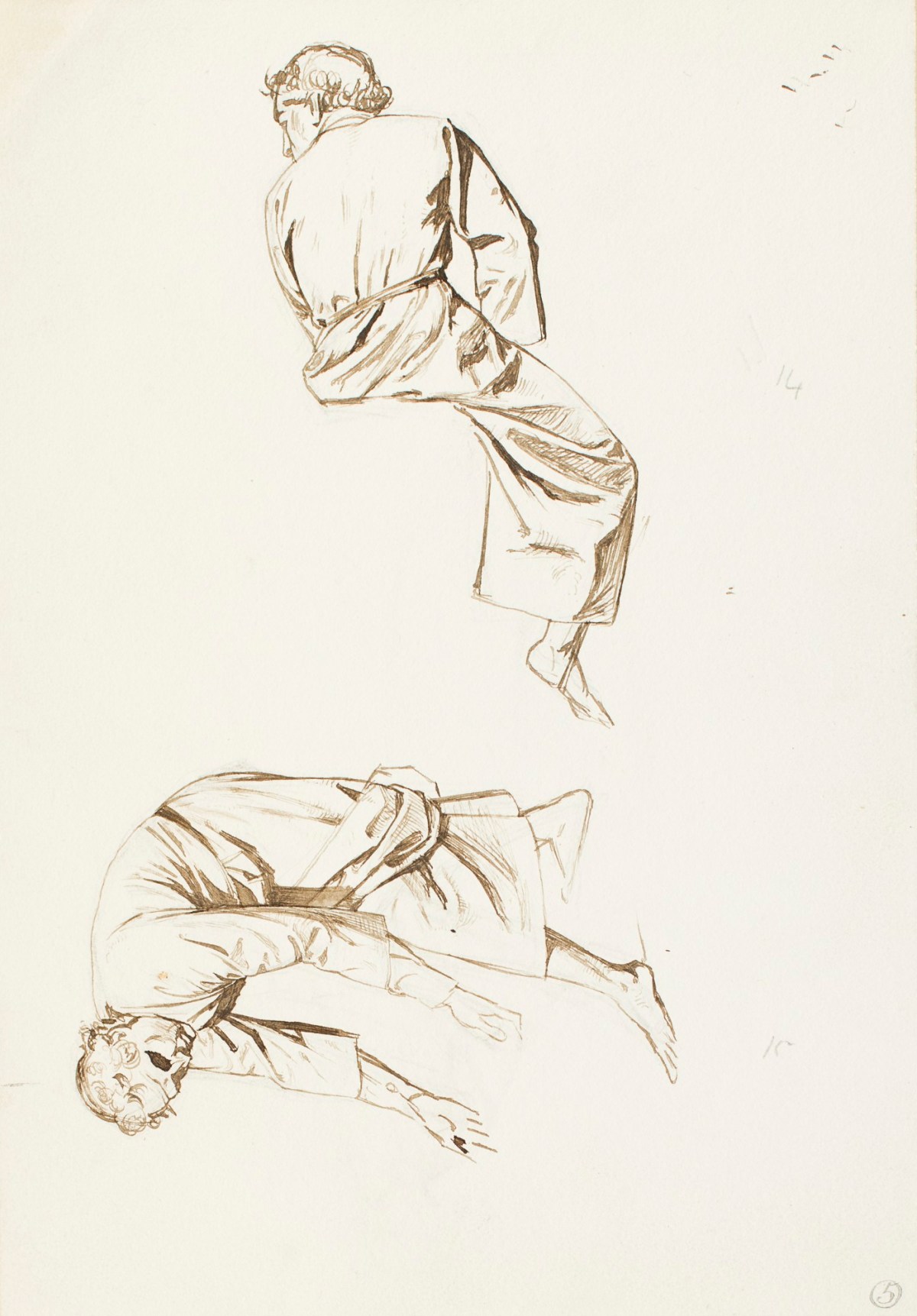 Henry Hugh Armstead RA, Two figure studies for the 'History of the Shirleys' reliefs