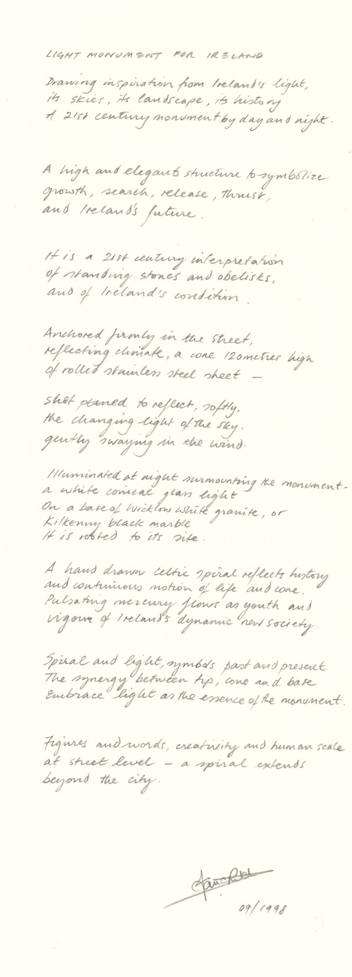 Ian Ritchie RA, Spire of Dublin monument, O'Connell Street, Dublin, Republic of Ireland: description of design concept
