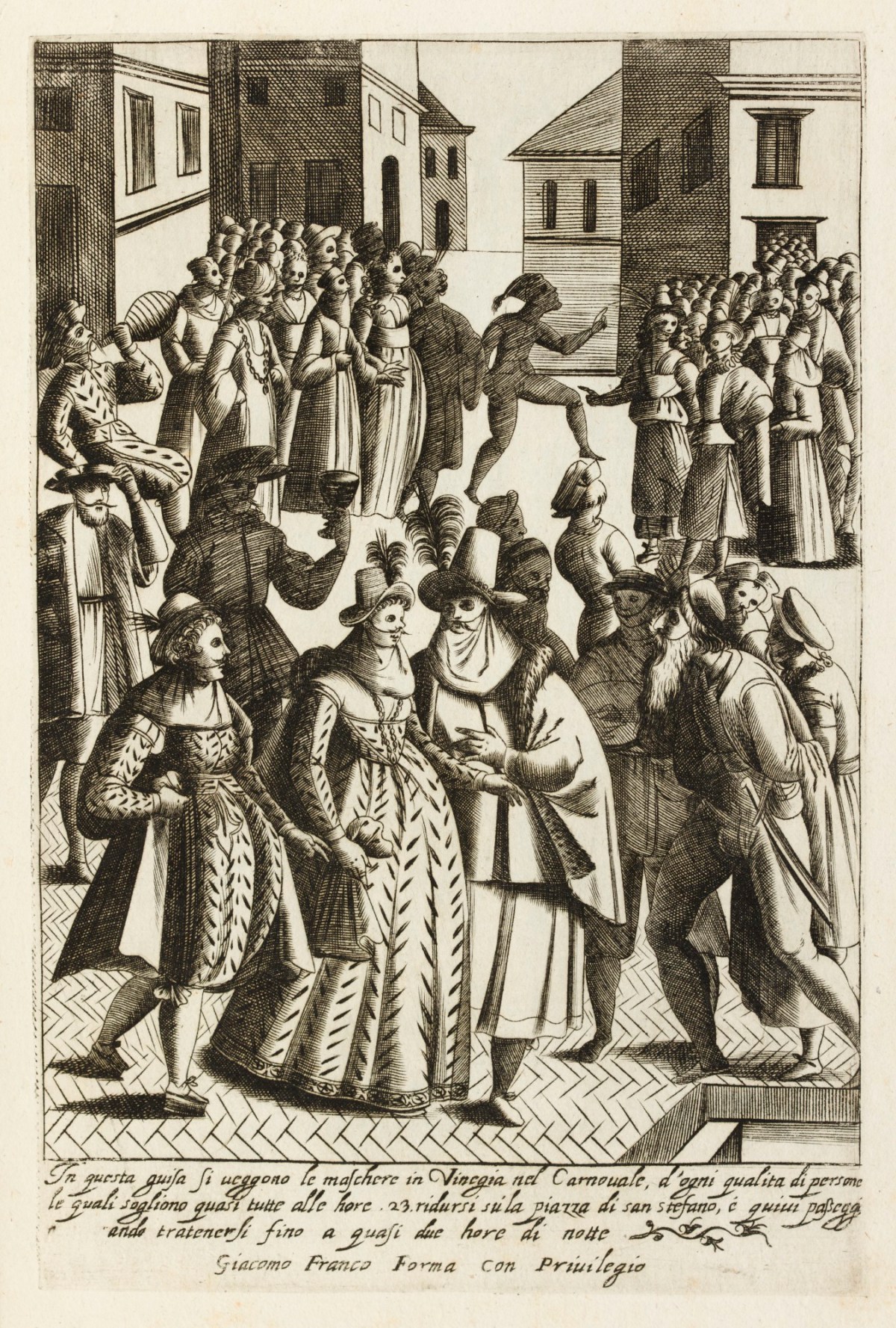 Unsigned, The masked revellers in Venice during carnival.