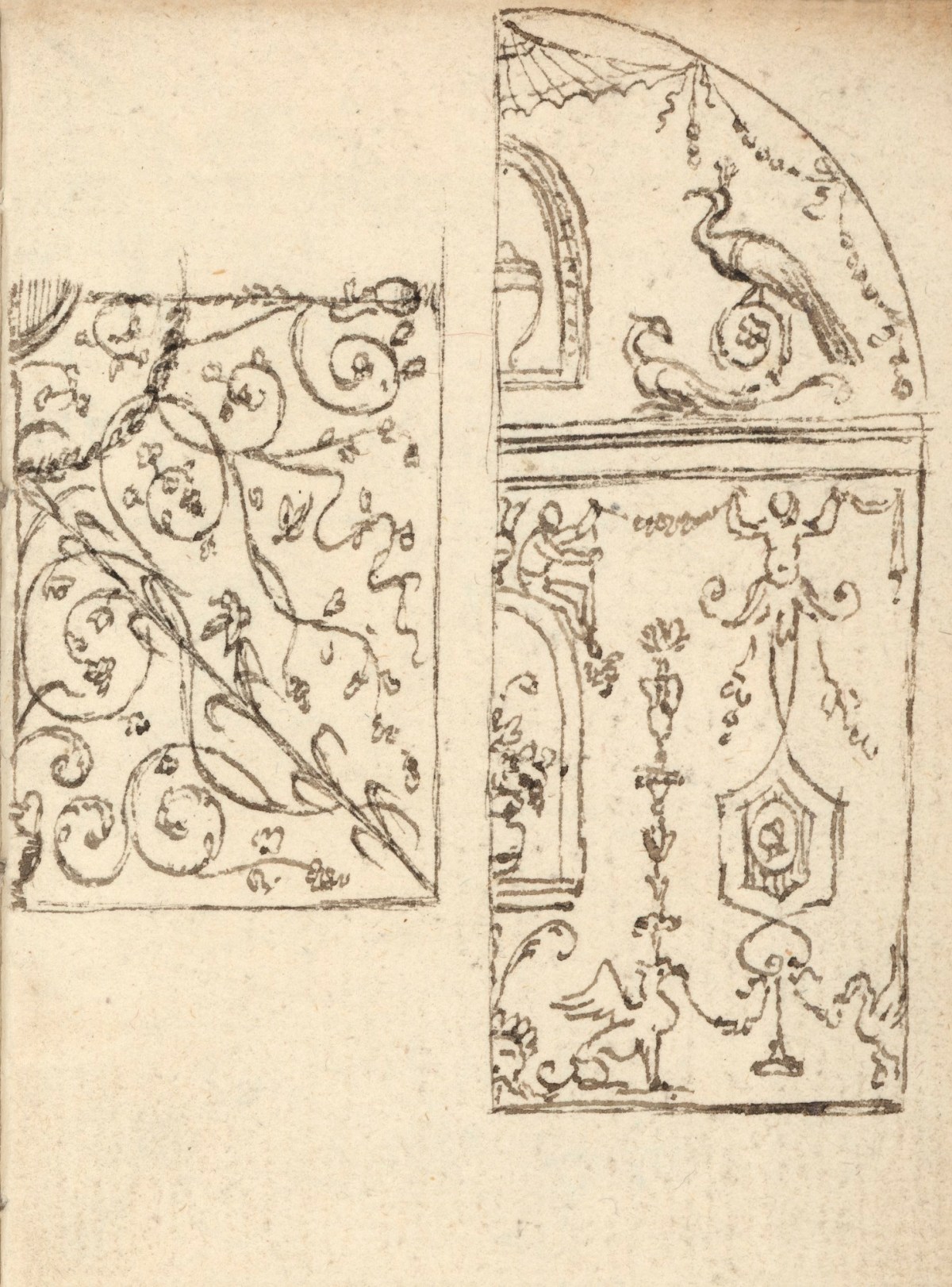 Benjamin West PRA, Leaf from a sketchbook with drawings of grotesque ornament
