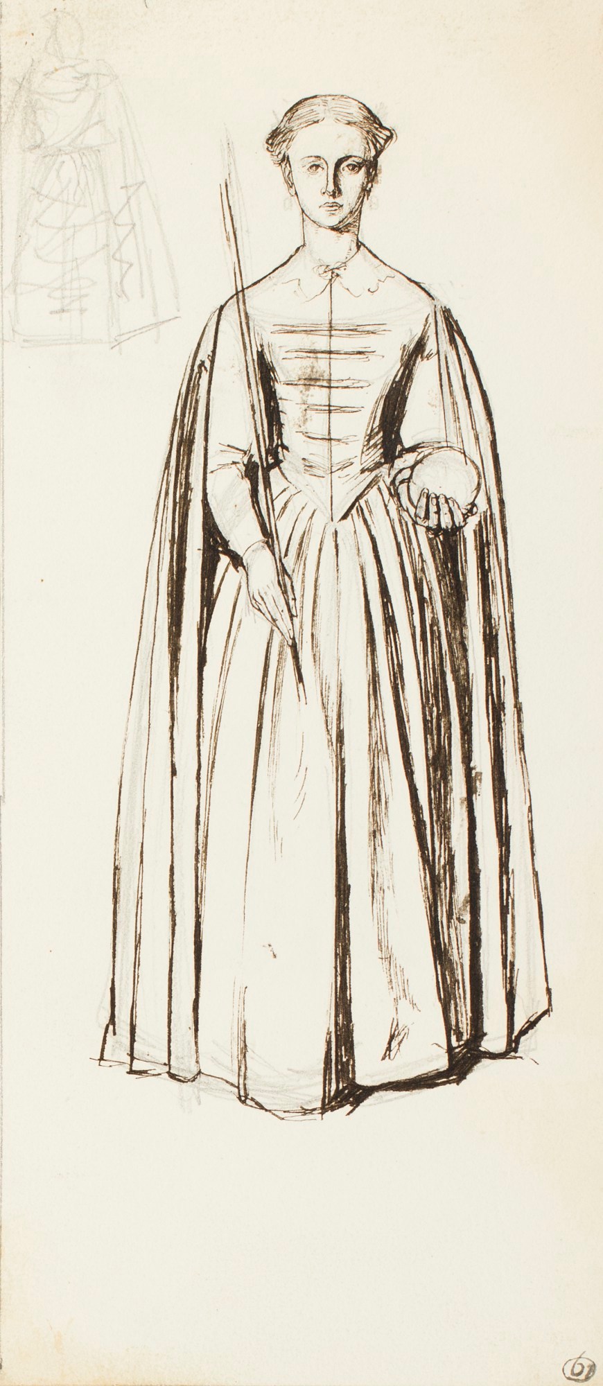Henry Hugh Armstead RA, Study of a woman holding an orb and sceptre, for the carving on the Bishop's Throne, Llandaff Cathedral