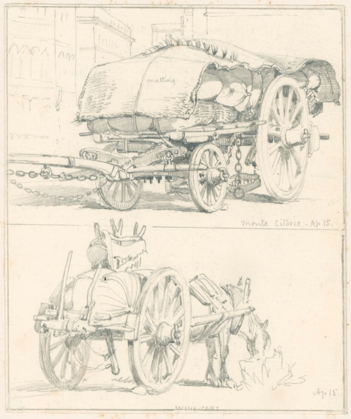 Edward William Cooke RA, Two studies of carts, Monte Citorio, Rome