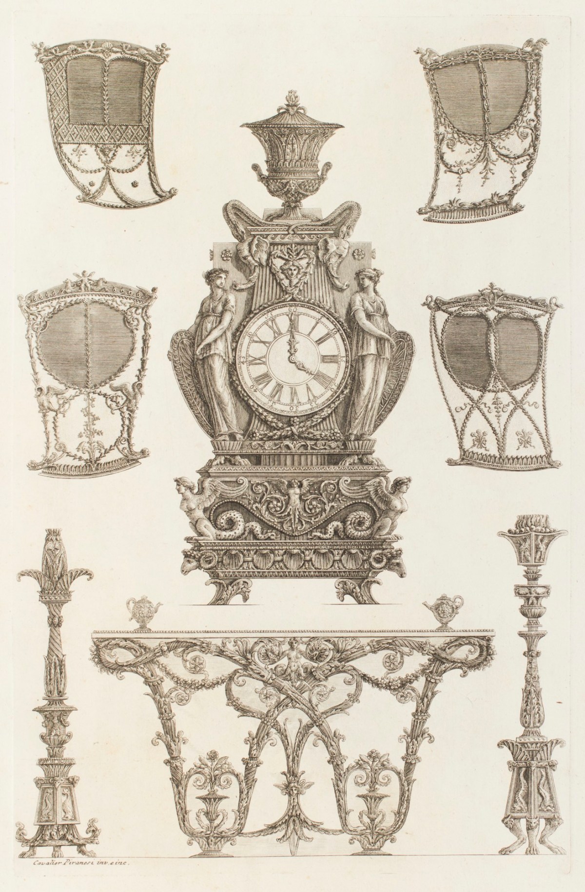 Giovanni Battista Piranesi, Designs for clocks, tables and candlesticks
