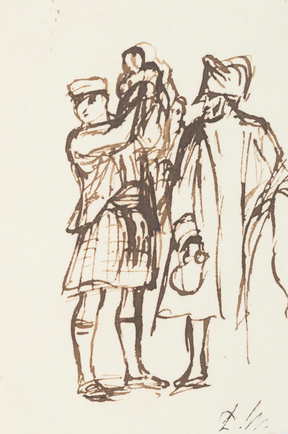 Sir David Wilkie RA, Two men and a child - possibly a study for 'Chelsea Pensioners Reading the Gazette of the Battle of Waterloo