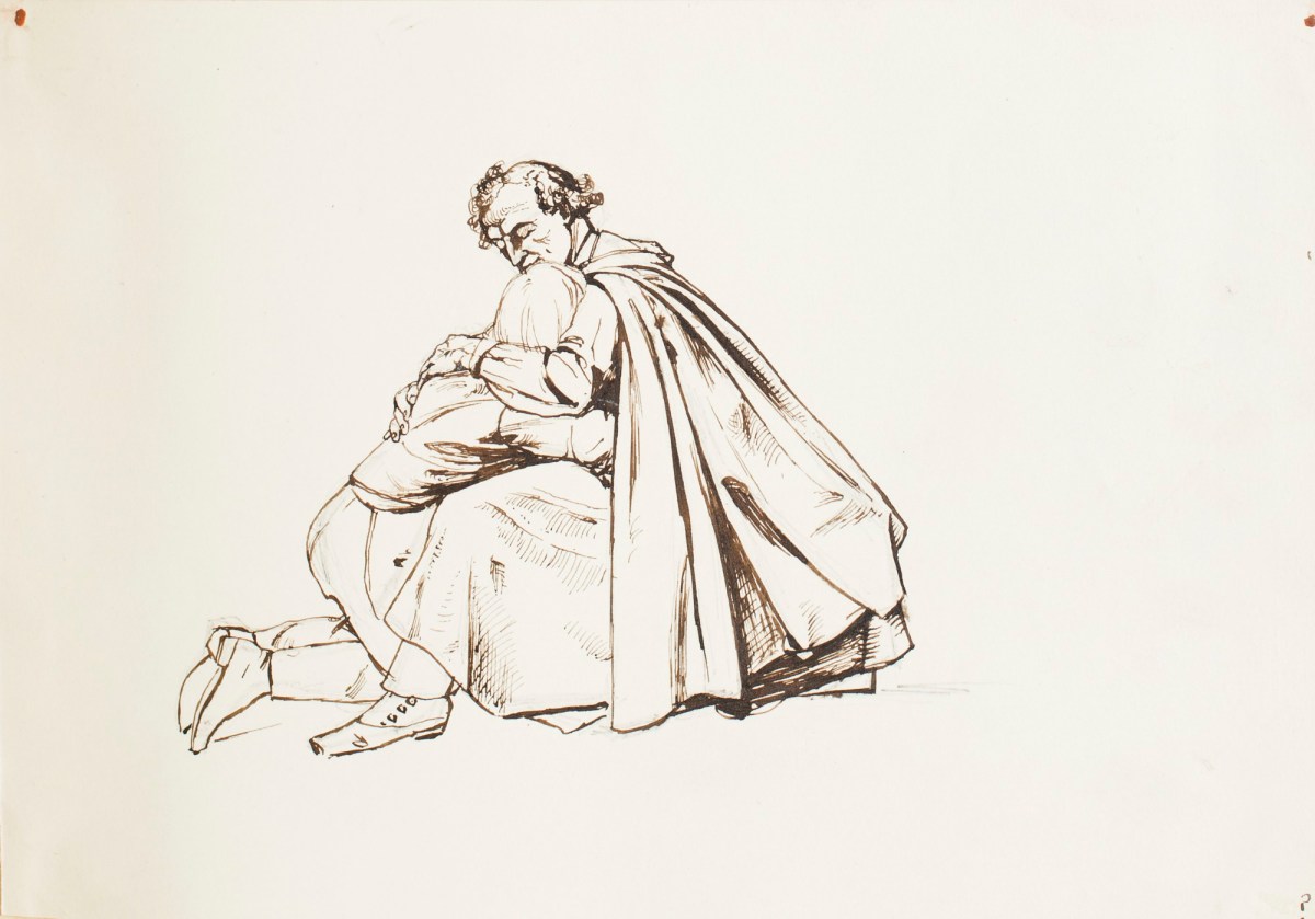 Henry Hugh Armstead RA, A seated man embracing a child