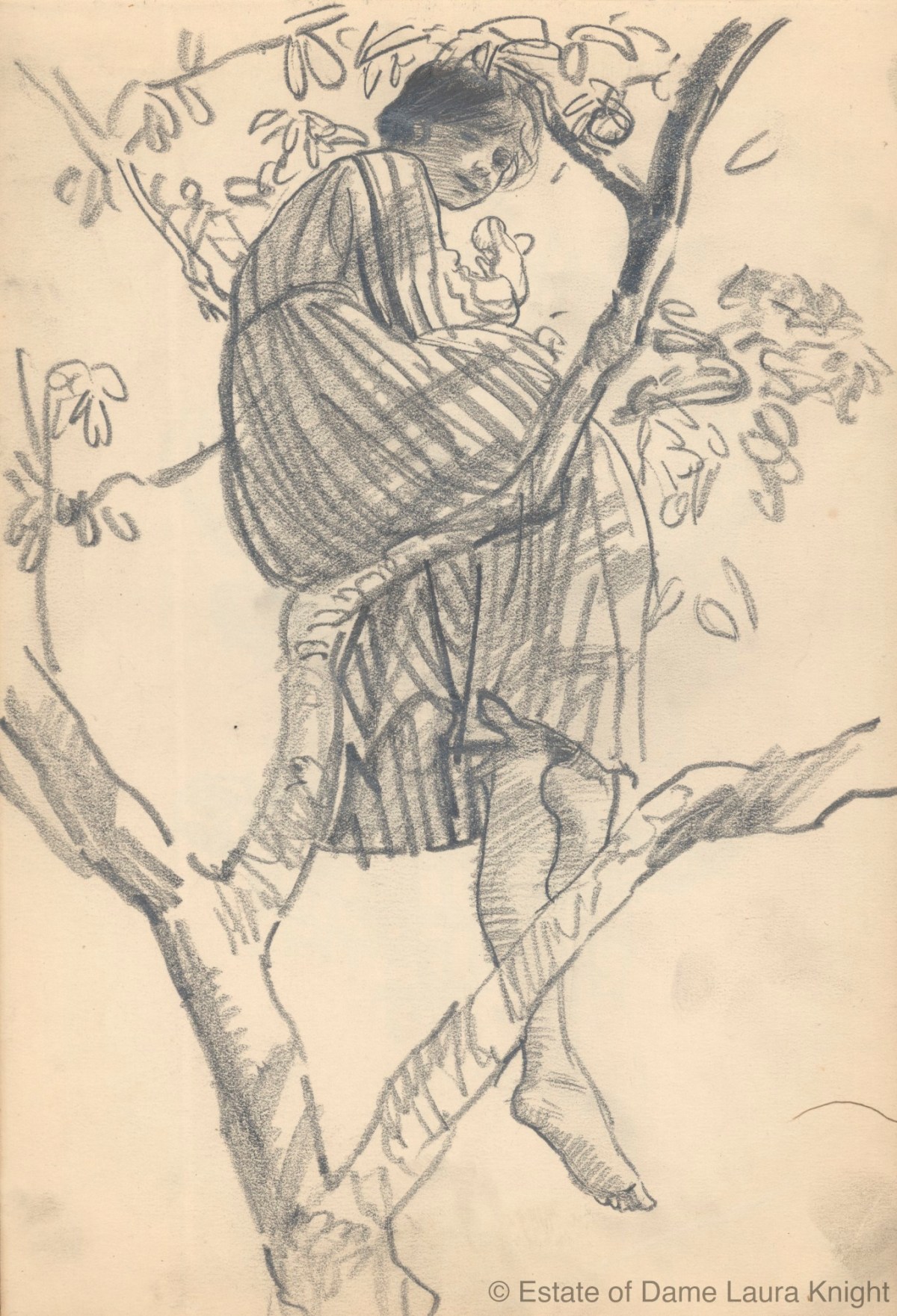 Dame Laura Knight RA, Study of a model relaxing in tree