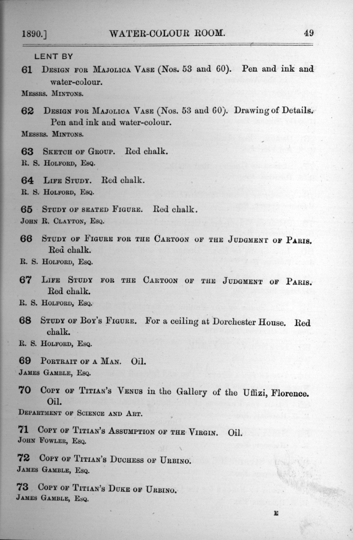 Page 49 of 1890 - Old Masters, deceased masters of the British School, drawings & models by Alfred Stevens
