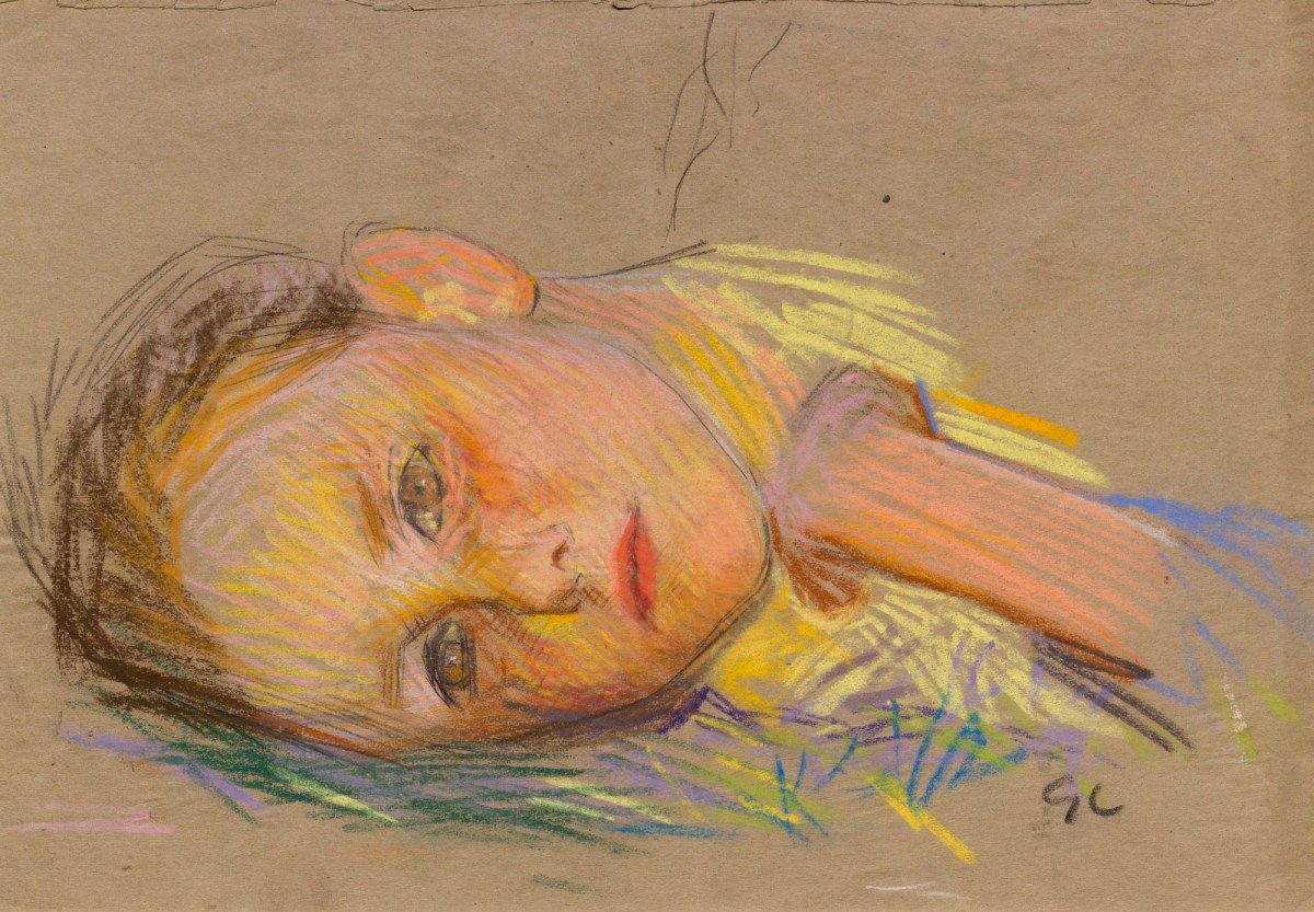 Sir George Clausen RA, Study of the girl's head for 'Evening Song'