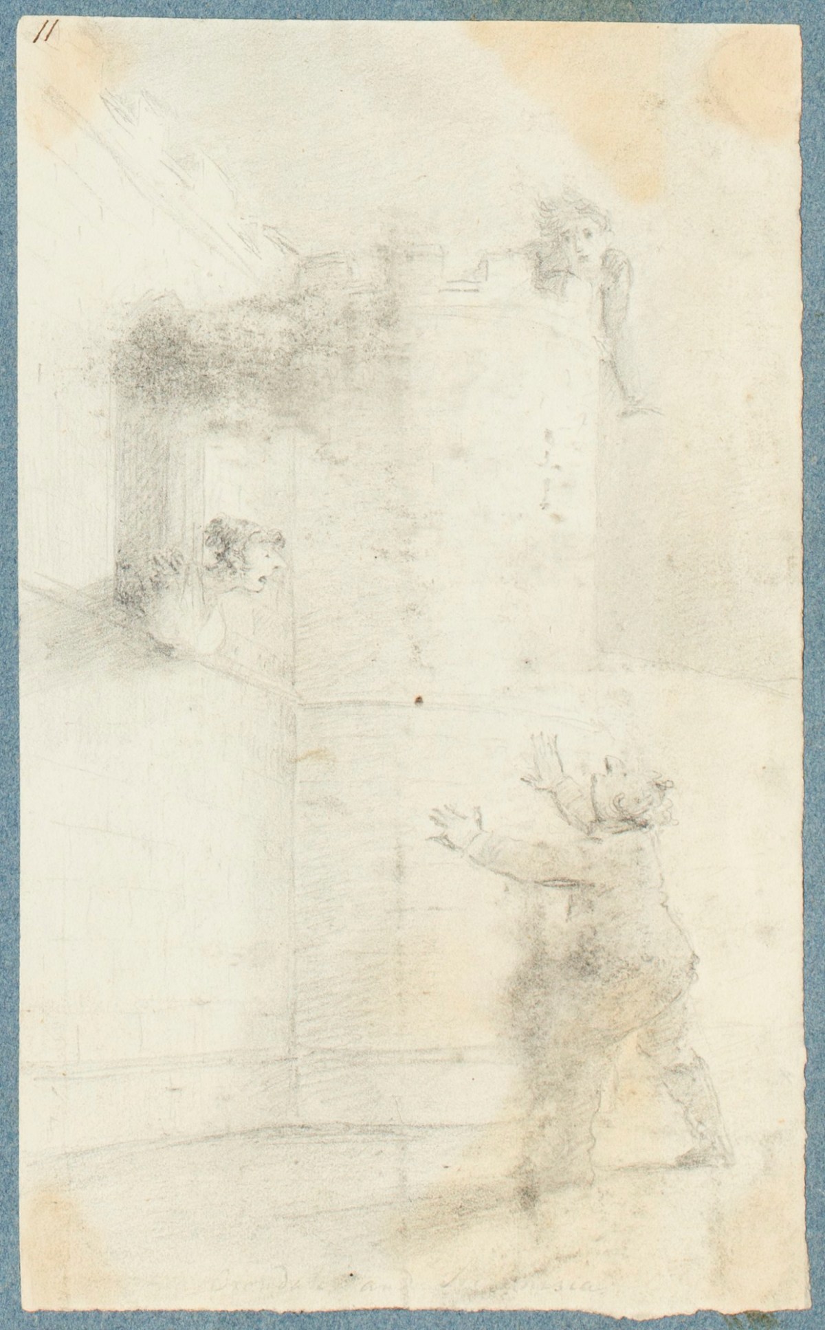 George Dance RA, Castle ramparts and three figures