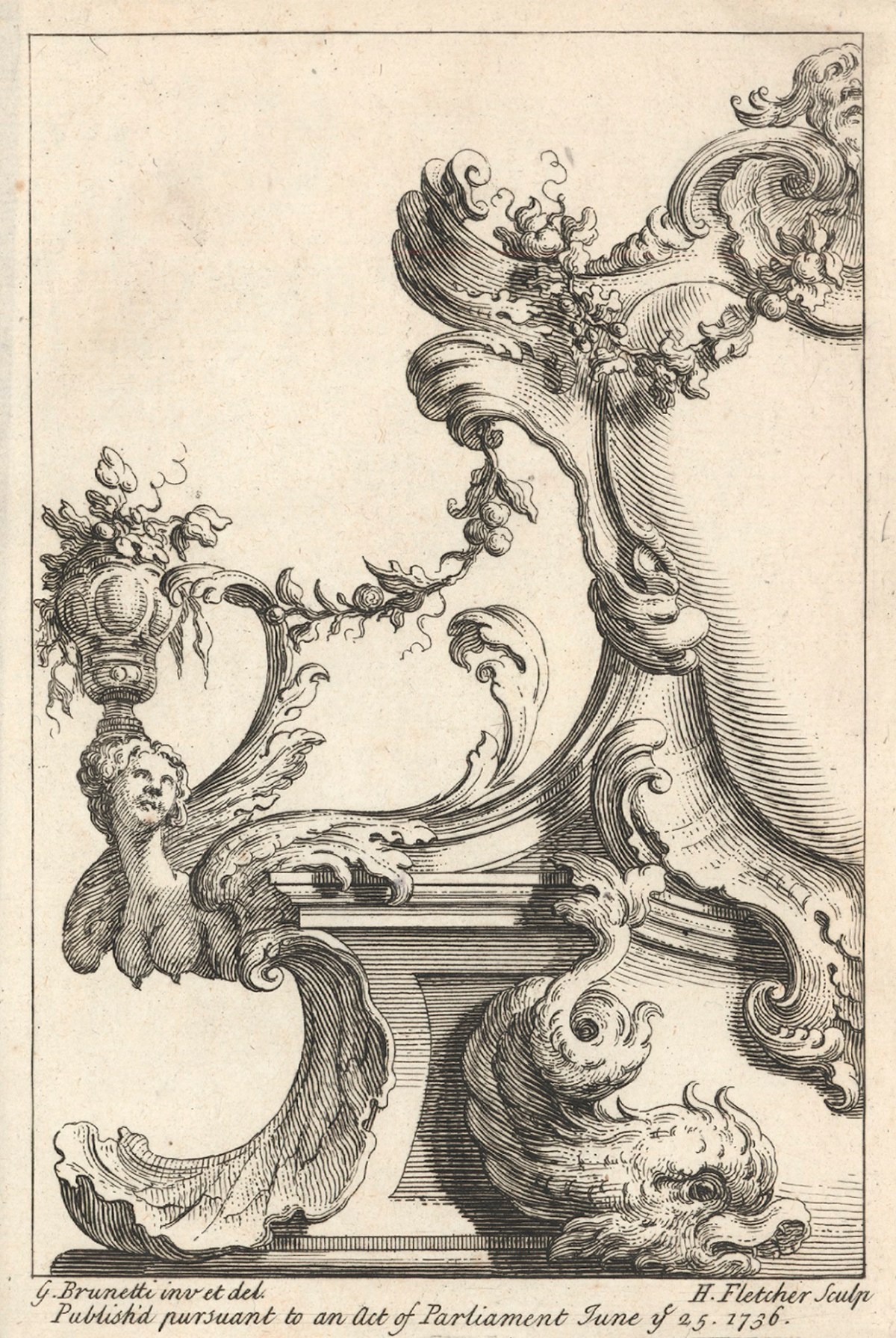 Gaetano Brunetti, Scrolled cartouche and support with a fish and sphinx