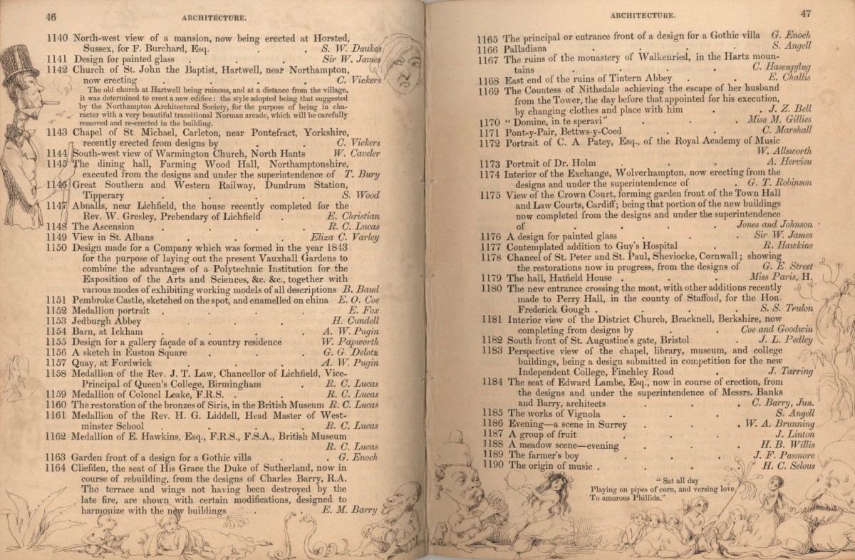 Richard Doyle, Pages from the catalogue of the 1850 Royal Academy annual exhibition, with drawings