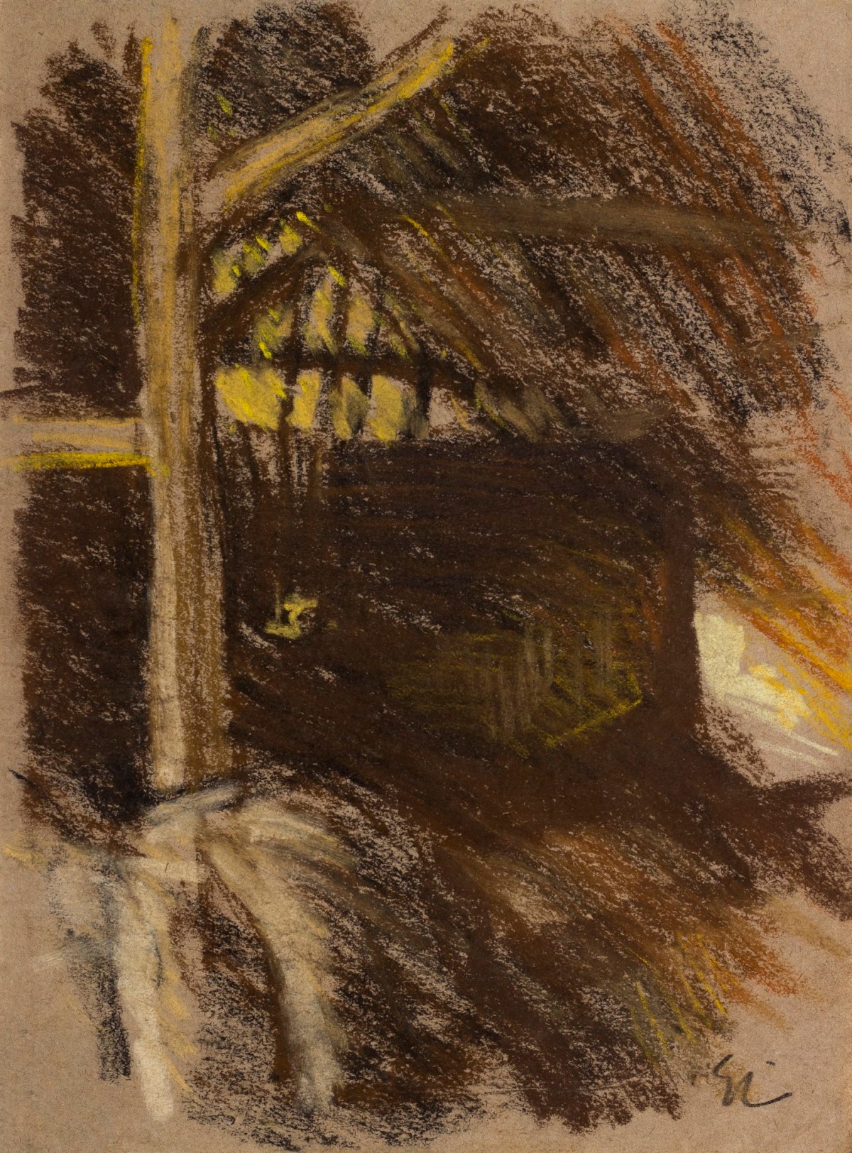 Sir George Clausen RA, Colour study for a barn interior