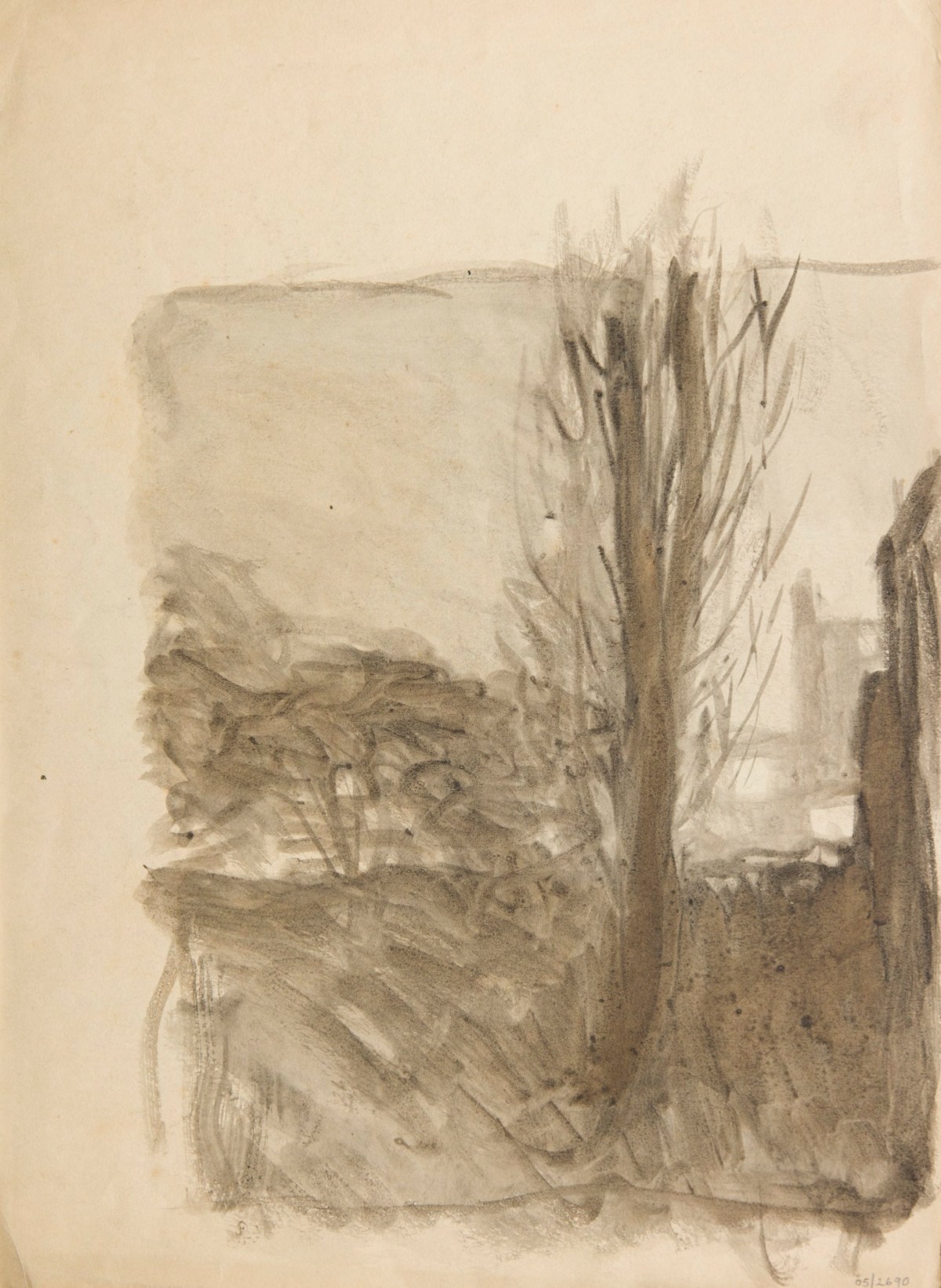 Sir George Clausen RA, Study of a beamed interior with figures