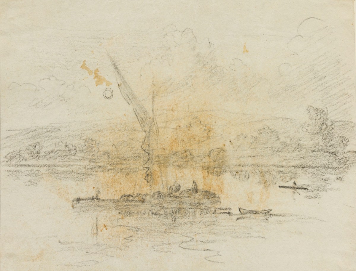 Philip Reinagle RA, Drawing of a boat on the river