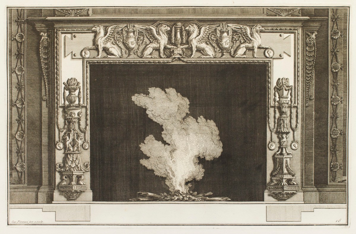 Giovanni Battista Piranesi, Design for a chimneypiece with winged griffin figures on frieze
