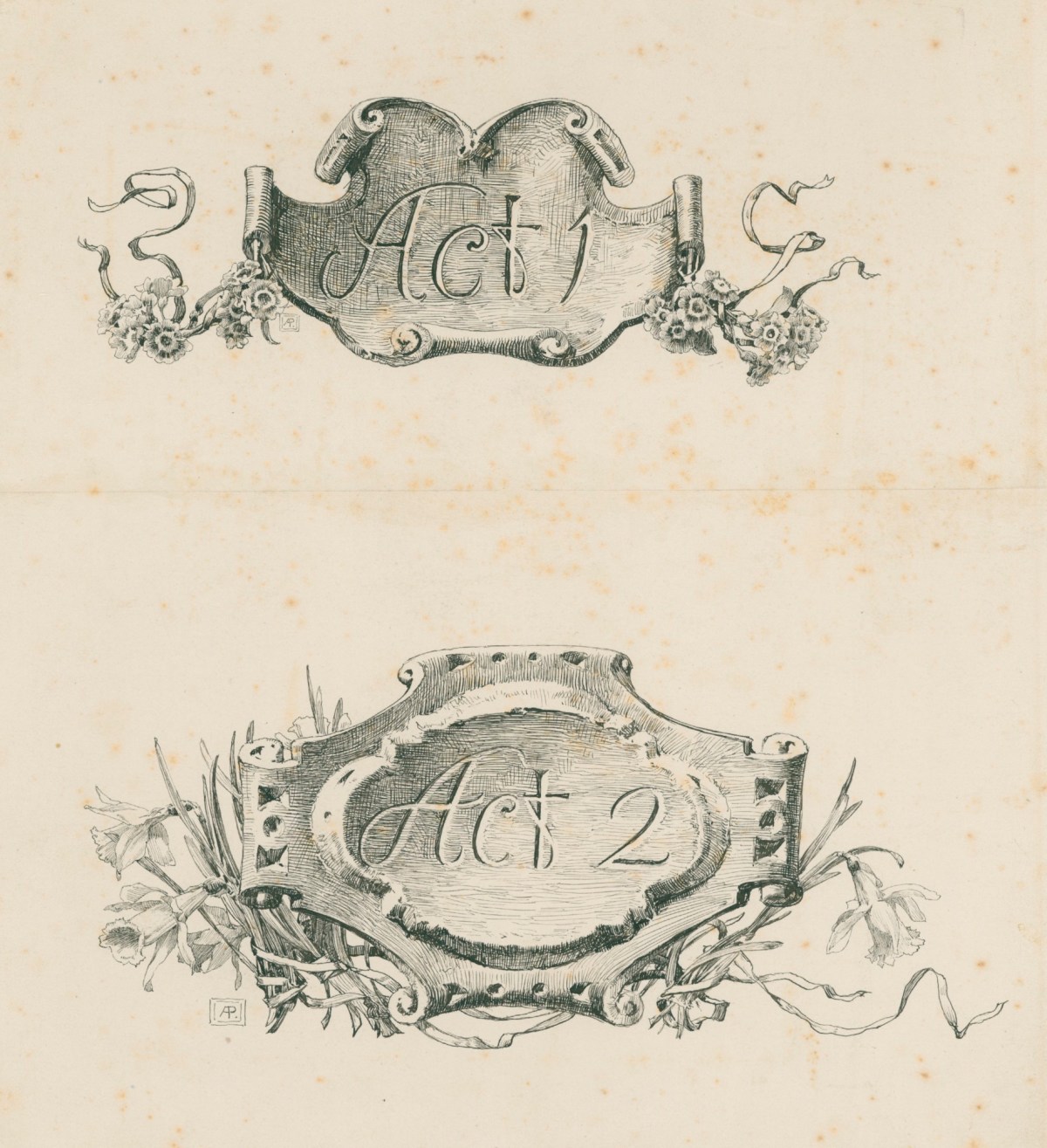 Alfred Parsons RA, Two designs for an illustration or theatre programme