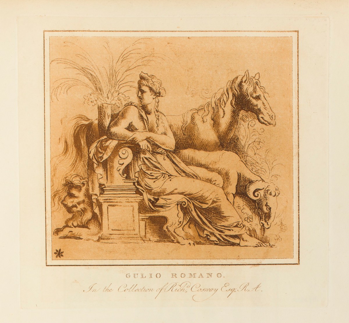Conrad Martin Metz, Female figure with a lion, a horse and an aries attributed to Giulio Romano