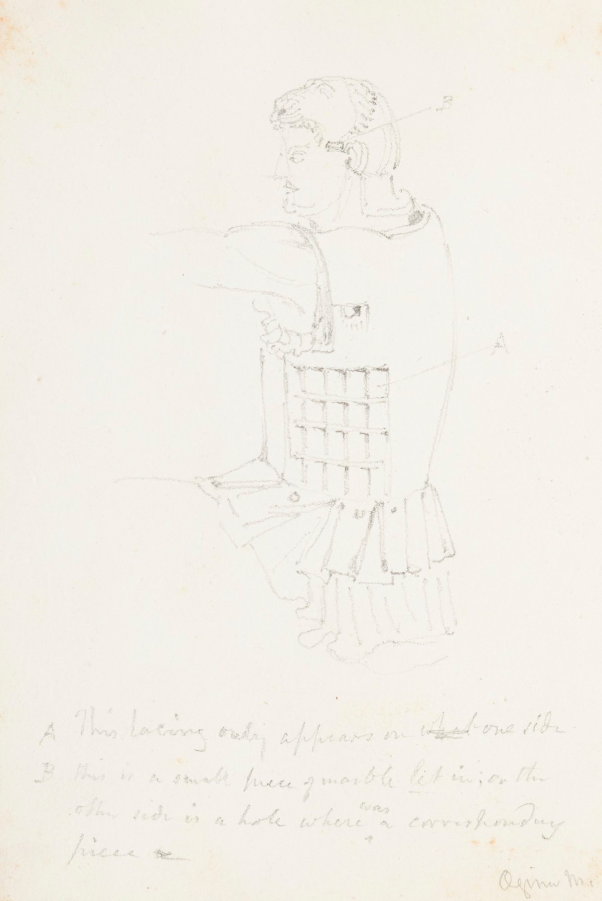 Richard Westmacott the Younger RA, Pencil drawing of a sculpture of a Roman soldier