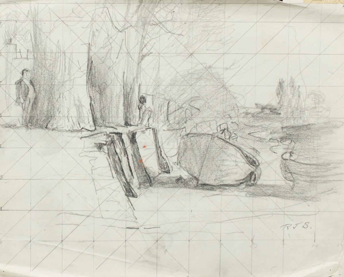Landscape Sketch Showing The Banks Of A River Works Of Art Ra Collection Royal Academy Of Arts Engraved hand drawn in old sketch and vintage style. landscape sketch showing the banks of a