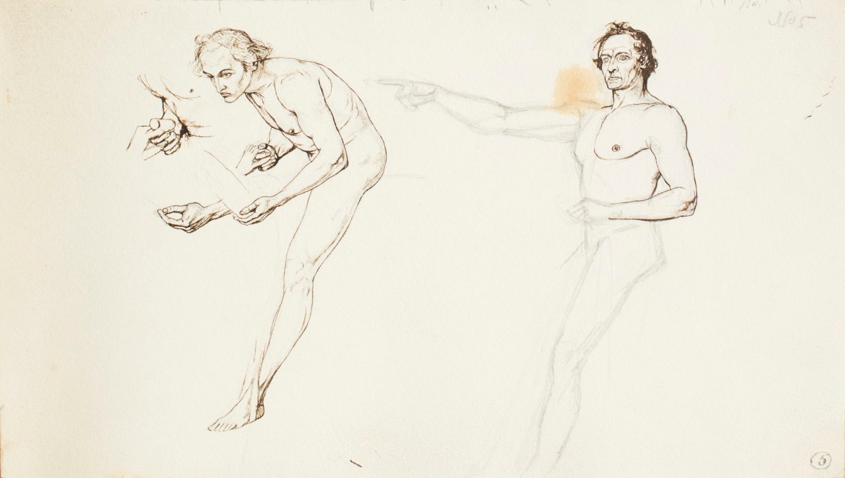 Henry Hugh Armstead RA, Nude studies of two male figures on horseback for the 'History of the Shirleys' reliefs