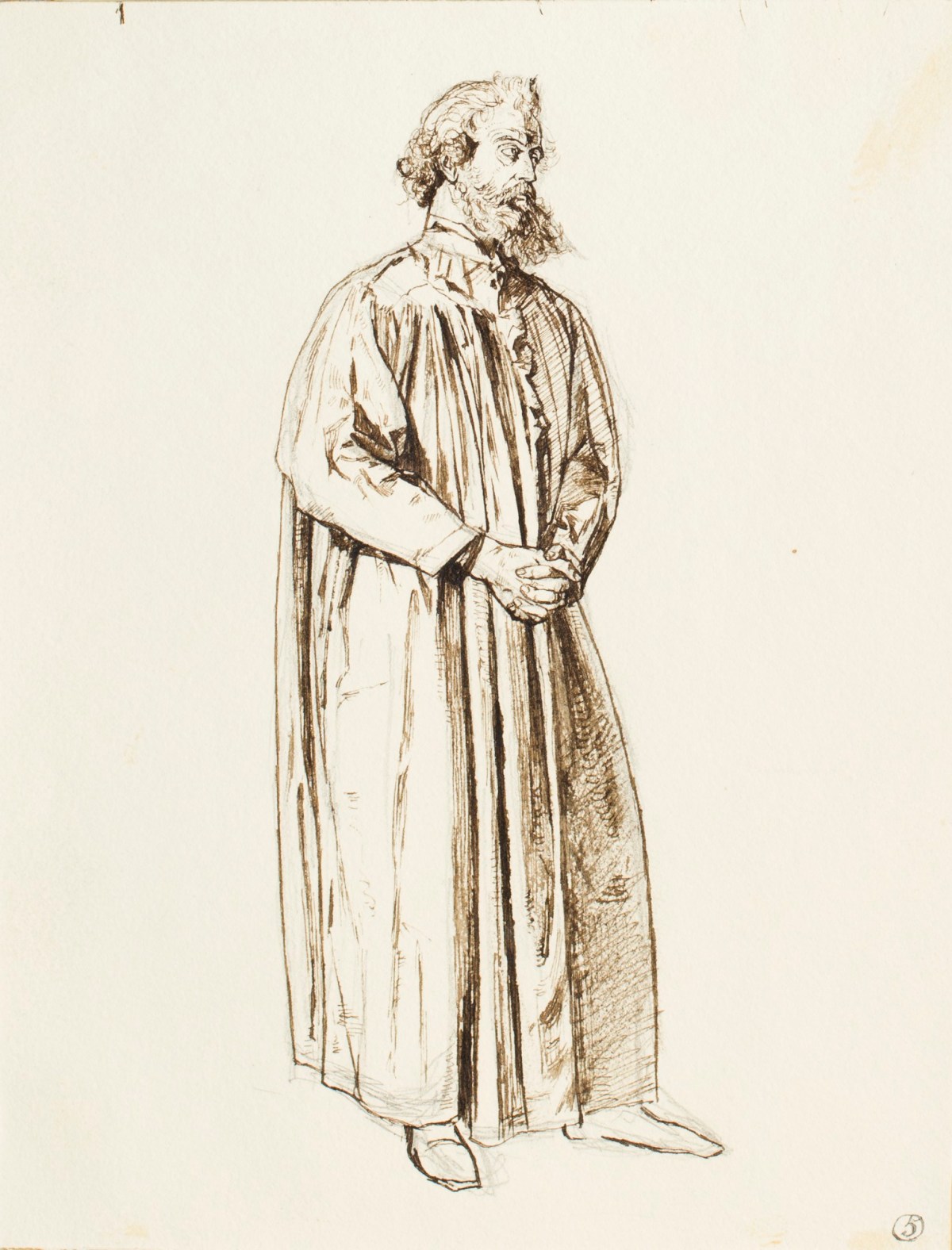 Henry Hugh Armstead RA, Standing male figure with his hands clasped, for the 'History of the Shirleys' reliefs